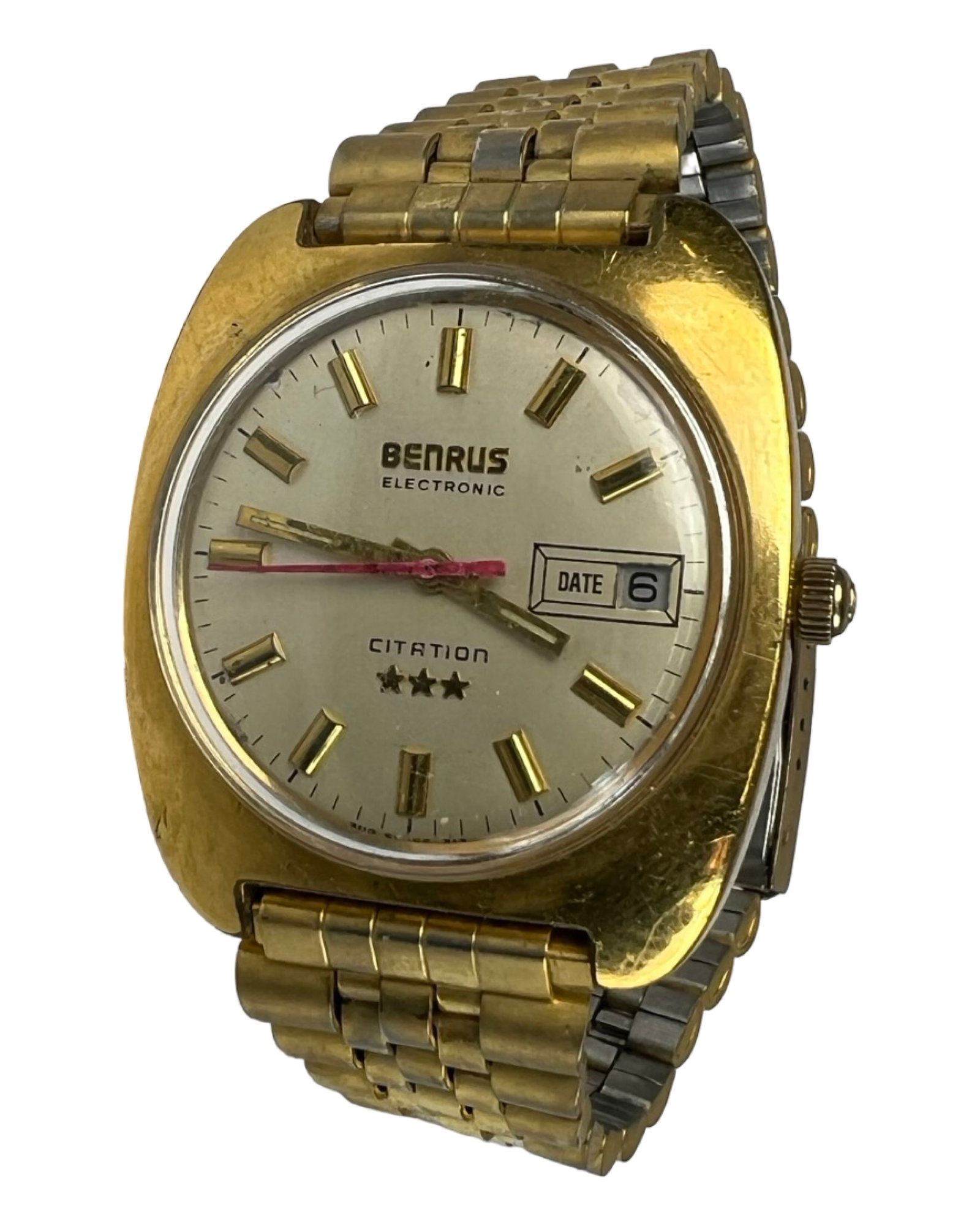 1970's Benrus Electronic Citation Mens Wrist Watch: 1970's Benrus Electronic Citation Mens Wrist Watch. Normal age related wear, untested w/o battery.