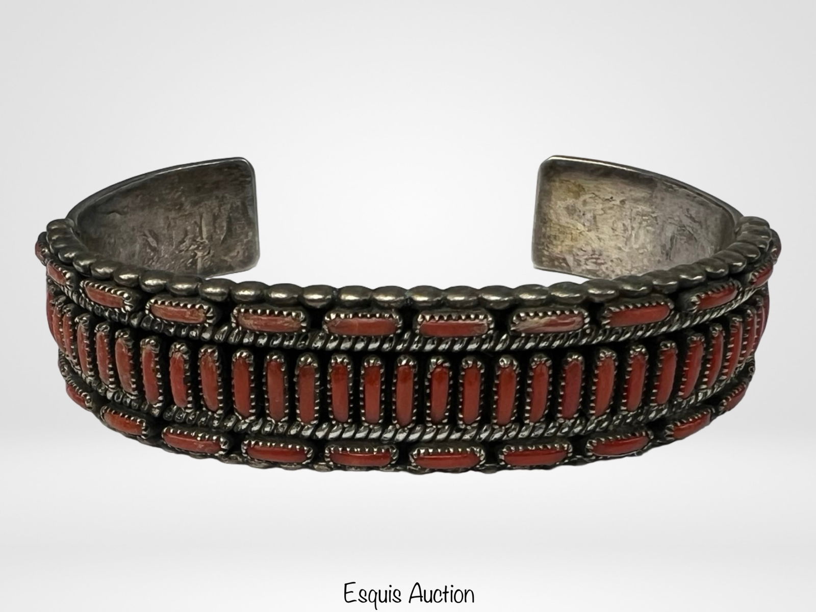 Calvin Eustace Zuni Sterling & Coral Cuff Bracelet (1 of 6)