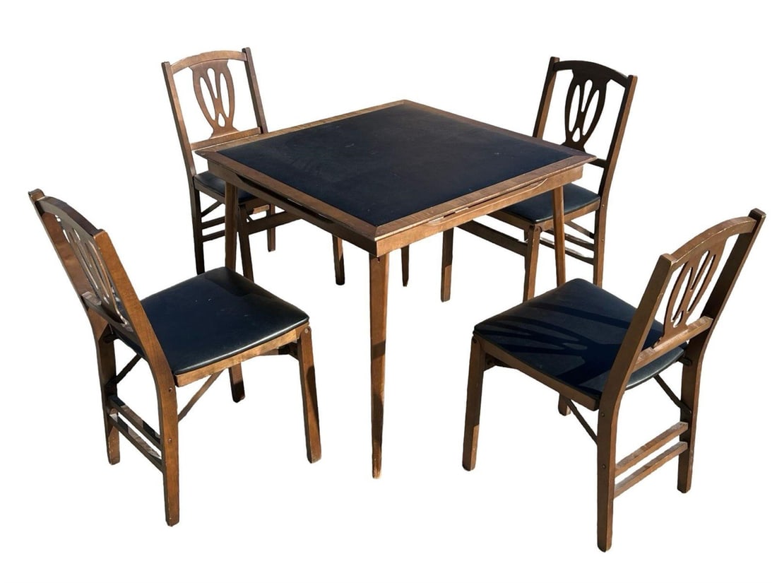 1930s Stakmore Folding Game Table and 4 Chairs Set (1 of 8)