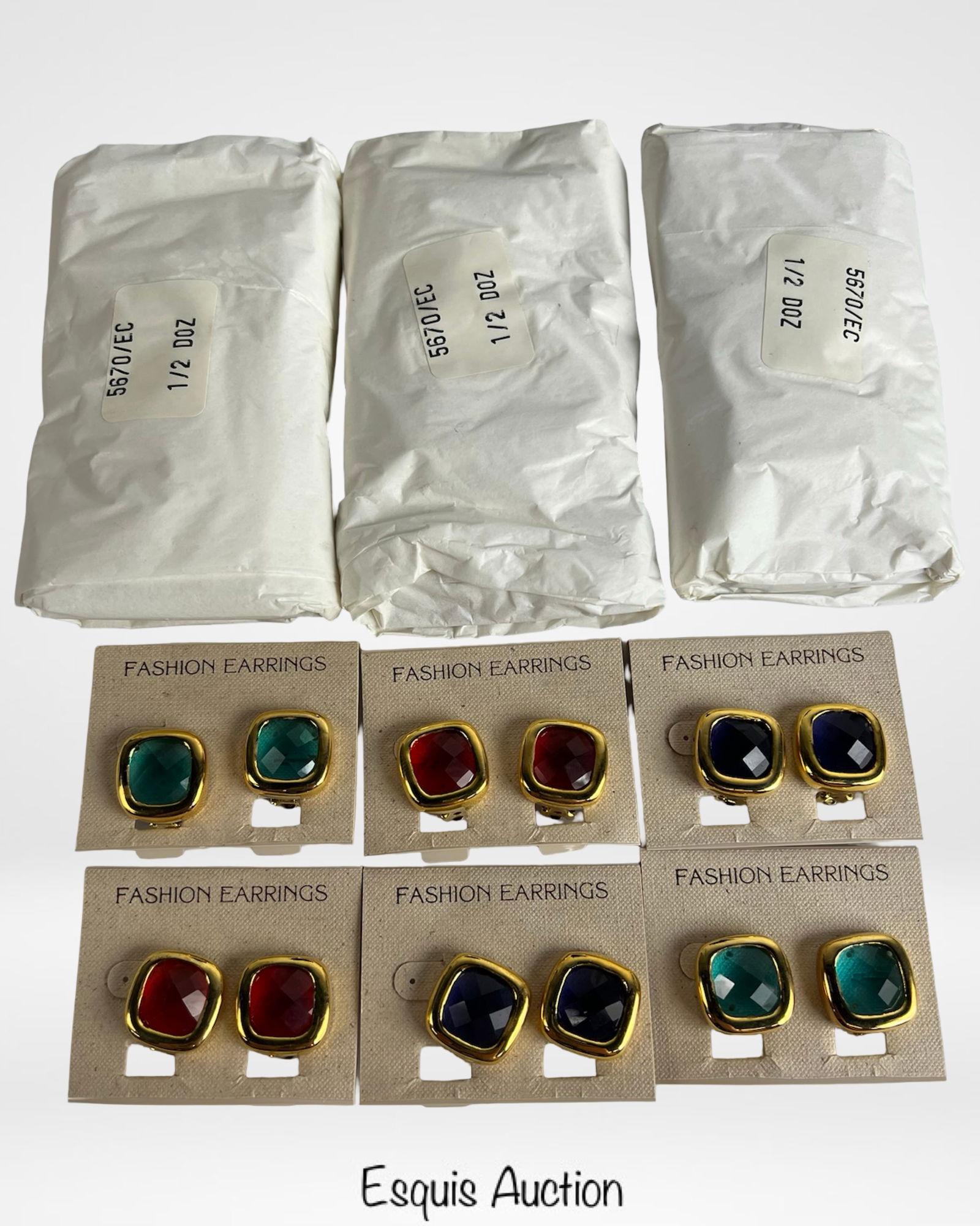 24 Gold-Tone Earrings with Colored Glass Inserts (1 of 1)