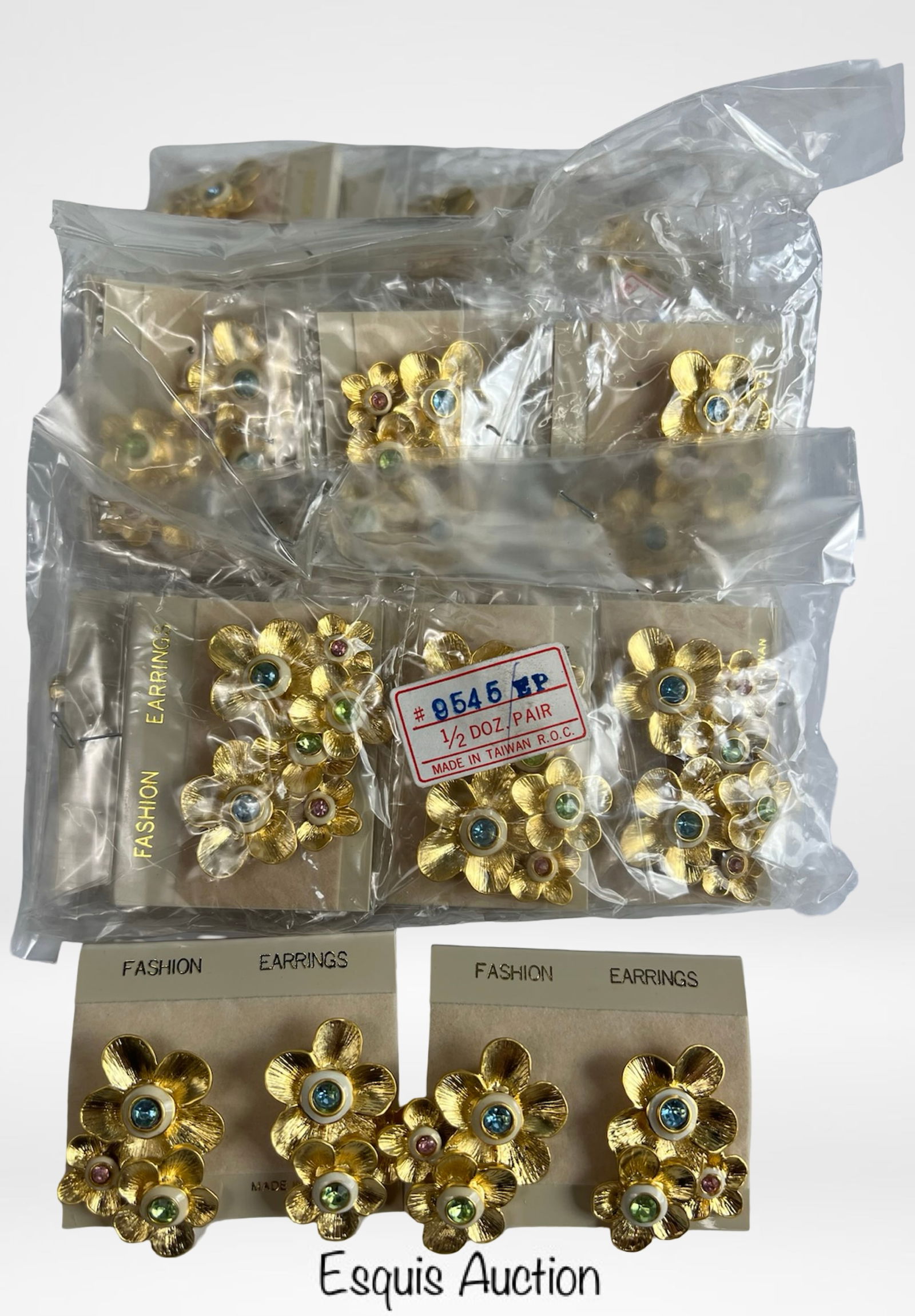 24 Pairs of Floral Earrings with Colored Inserts (1 of 1)