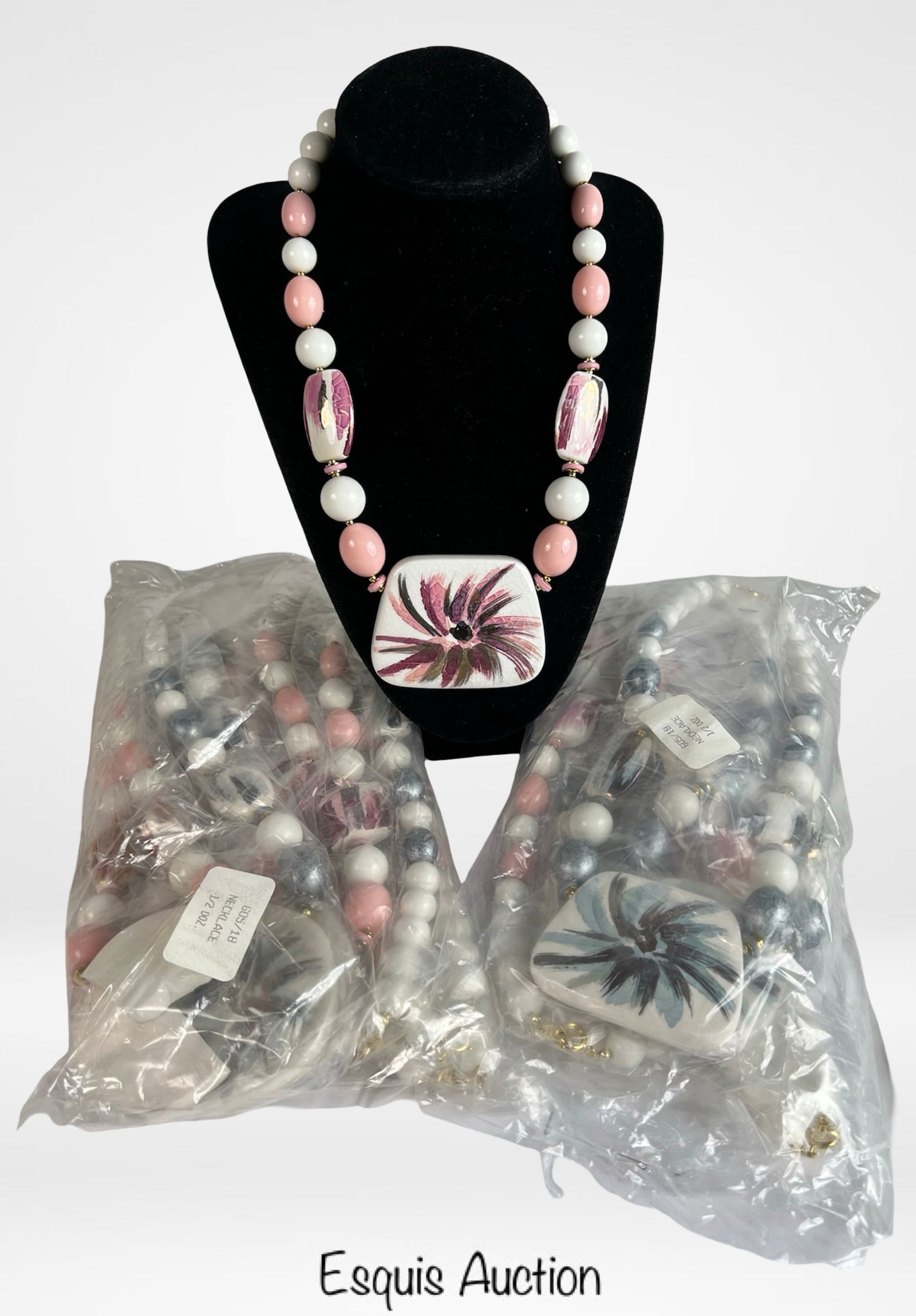 12 Hand-Painted Ceramic Pendant Bead Necklaces (1 of 1)