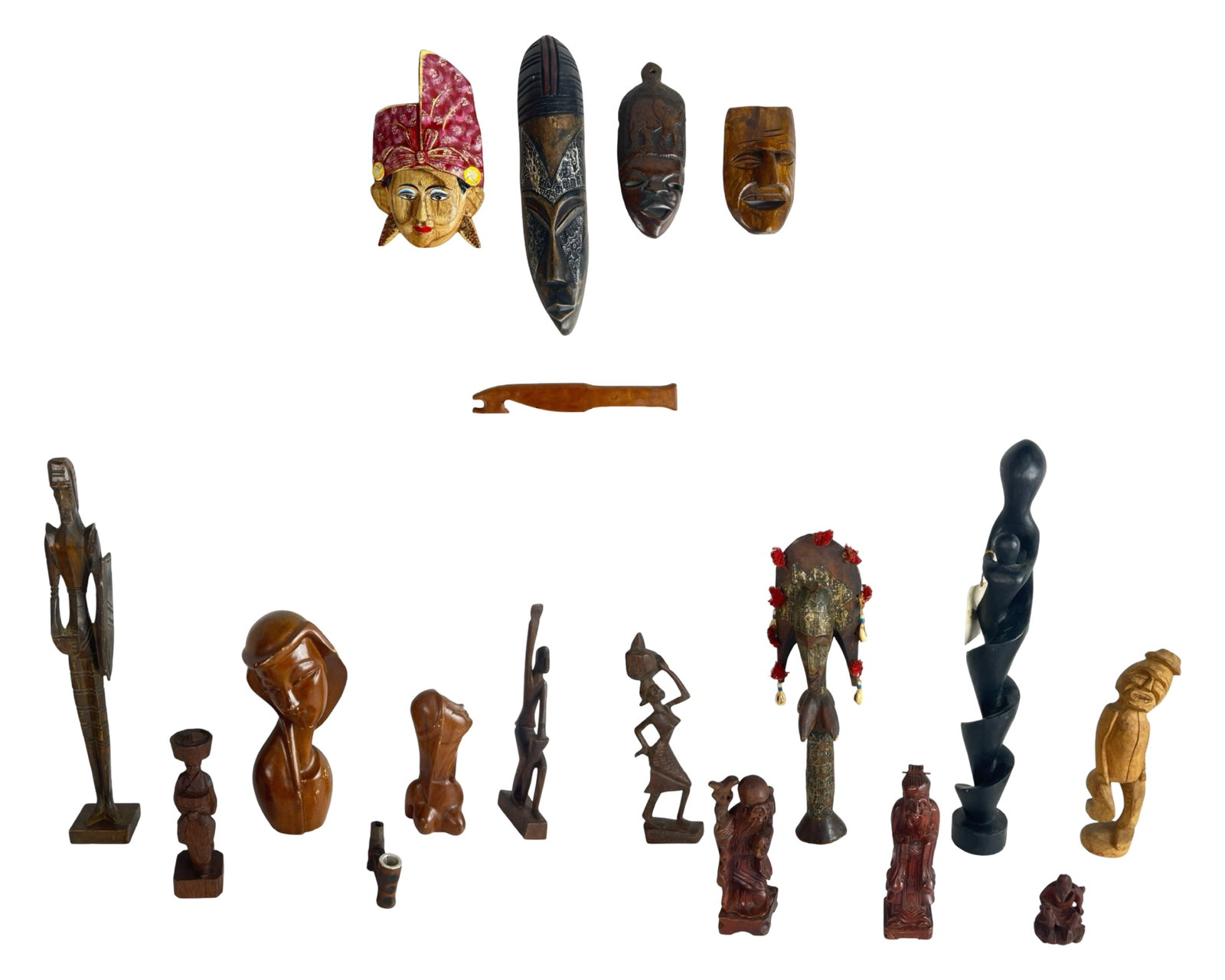 Group of Hand-Carved Wood Figurines & Tribal Masks (1 of 7)