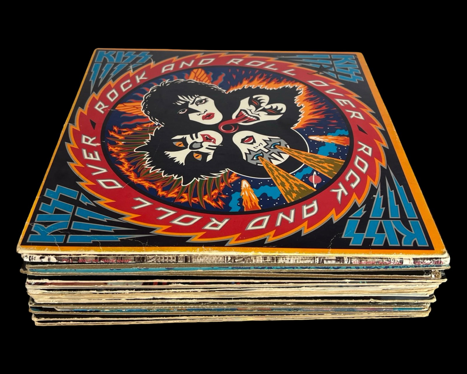 Legendary & Iconic Rock Vinyl LP Lot: Electrifying collection of vintage rock vinyl LPs featuring legendary albums from some of the most iconic bands in music history. This lot includes standout titles such as Kiss - Rock and Roll Over, P