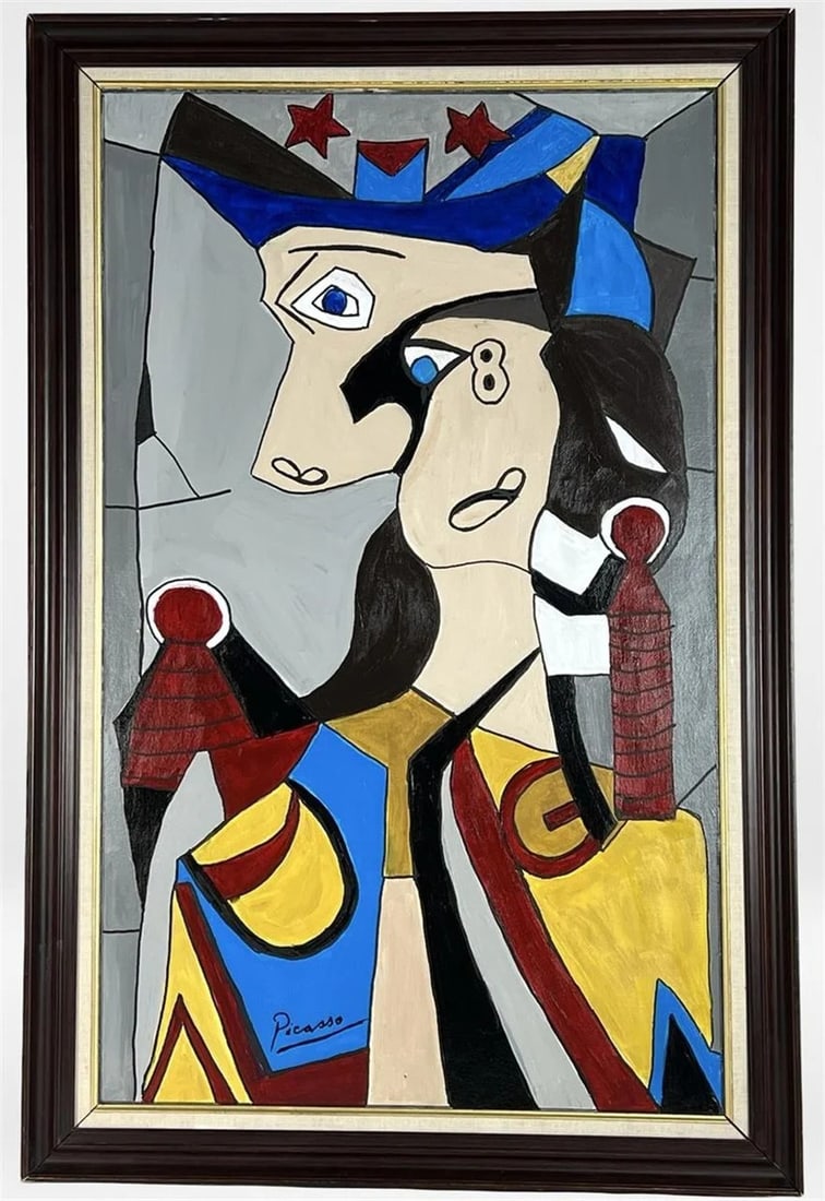 Pablo Picasso (manner) Cubist Portrait Painting (1 of 2)