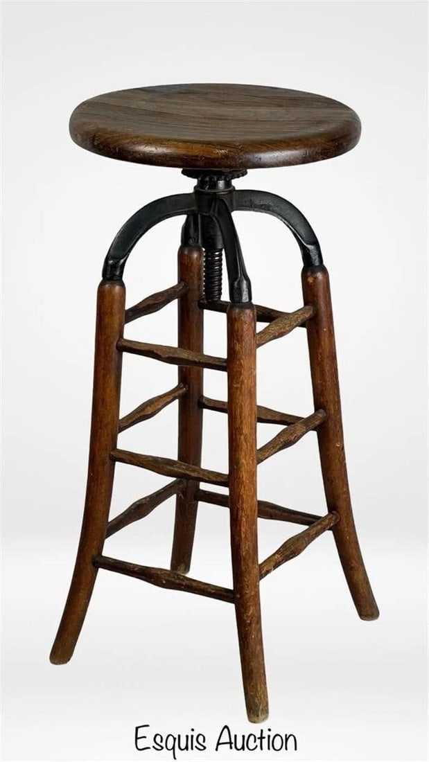 Industrial Oak & Iron Drafting/ Bar Swivel Stool (1 of 4)
