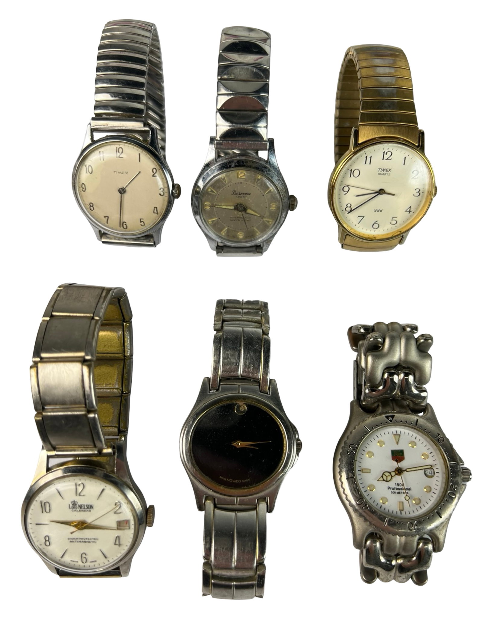 Group of Men's Wrist Watches: Lot of Men's Wrist Watches. Show some age related wear, untested. Please Note: Two Watches at bottom row are being sold simply as watches without any references to world known brand.