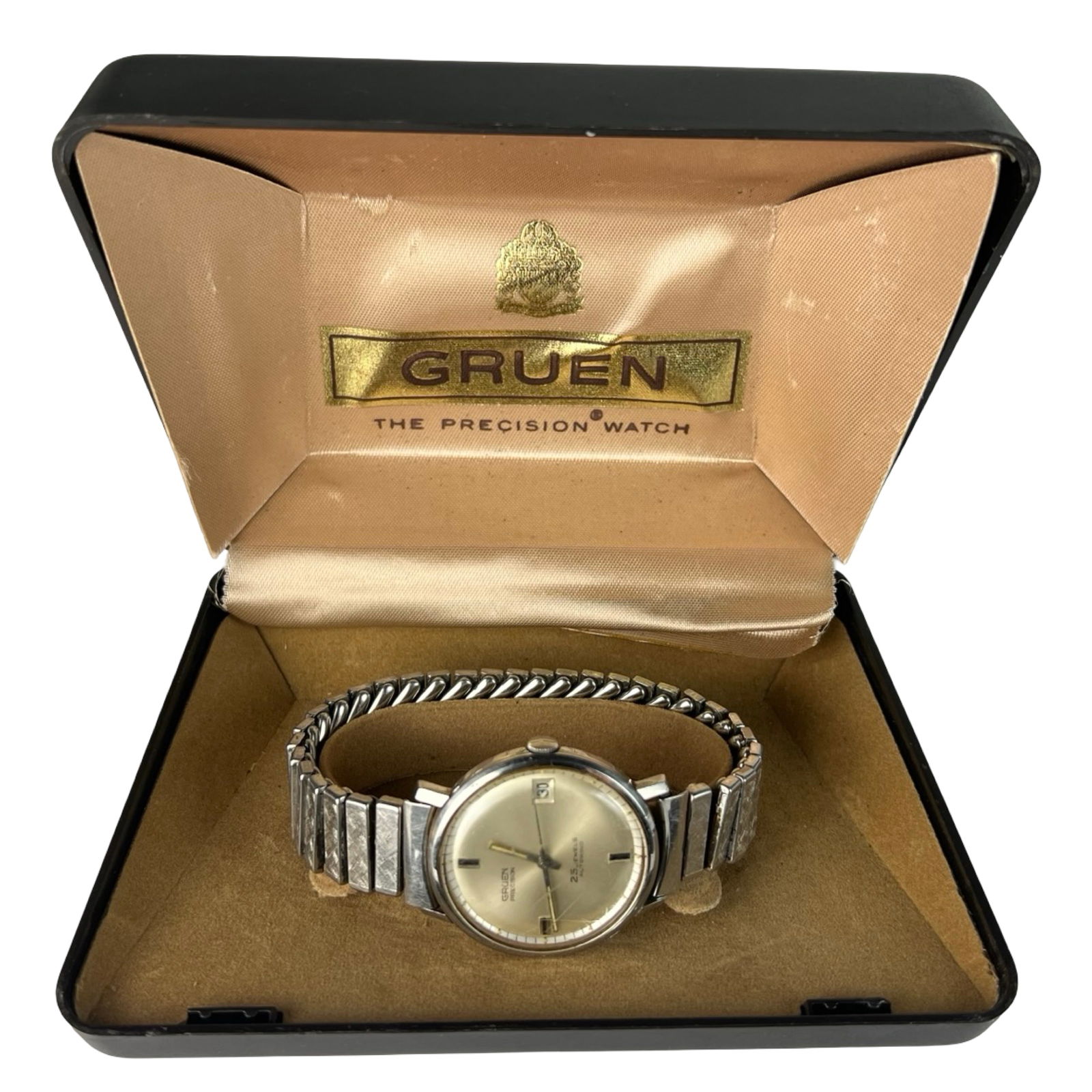 Gruen Precision Autowind 25 Jewel Men's Watch: Gruen Precision Autowind 25 Jewel men's watch. Good overall condition, normal age related wear, working. Comes with Box.