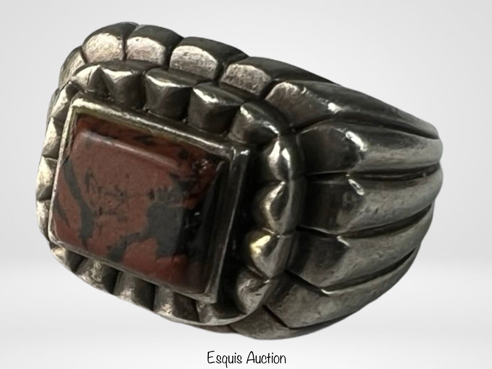 Bold Sterling Silver Ring w Breciated Jasper Stone (1 of 3)