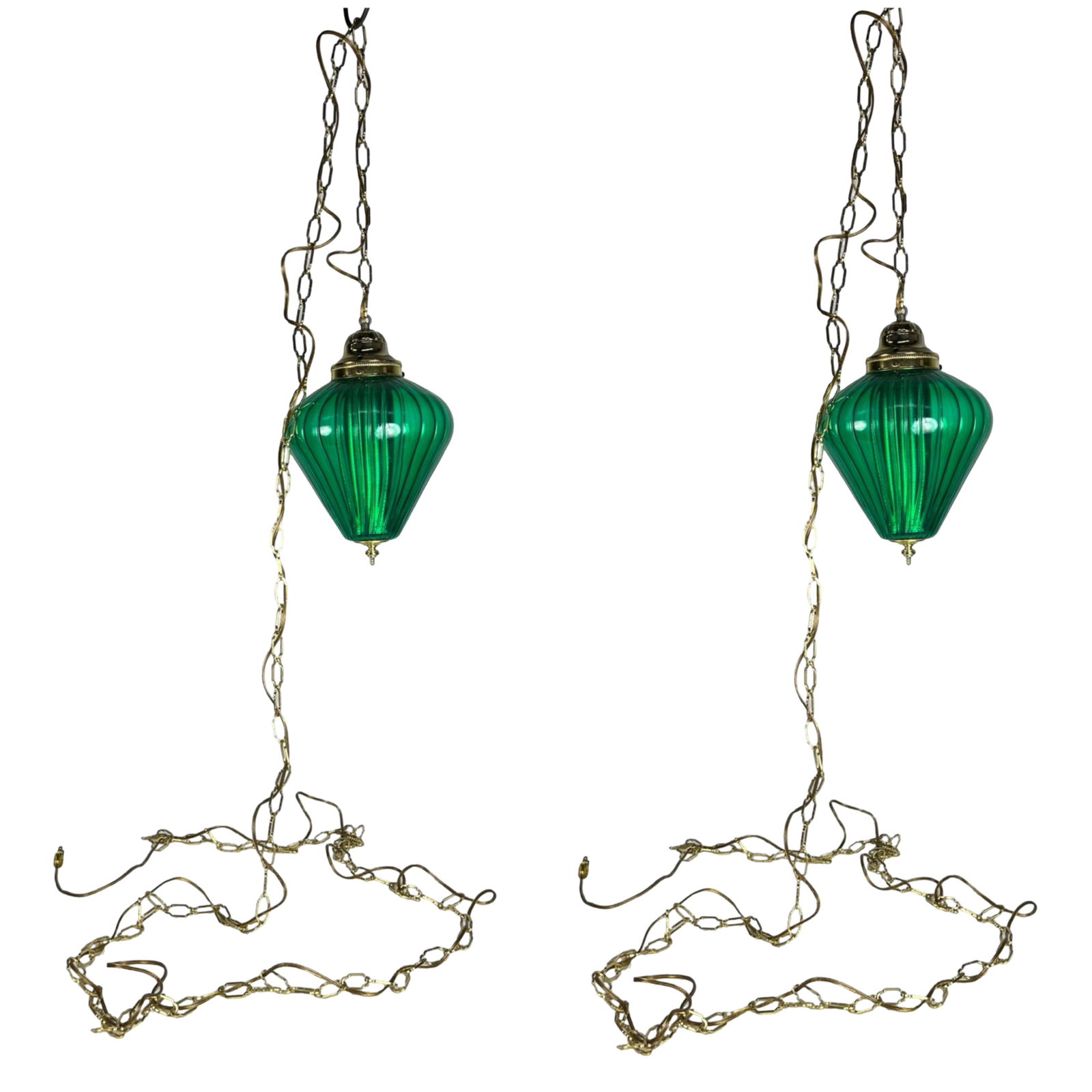 1960s Green Glass Melon-Shaped Light Pendants (1 of 4)
