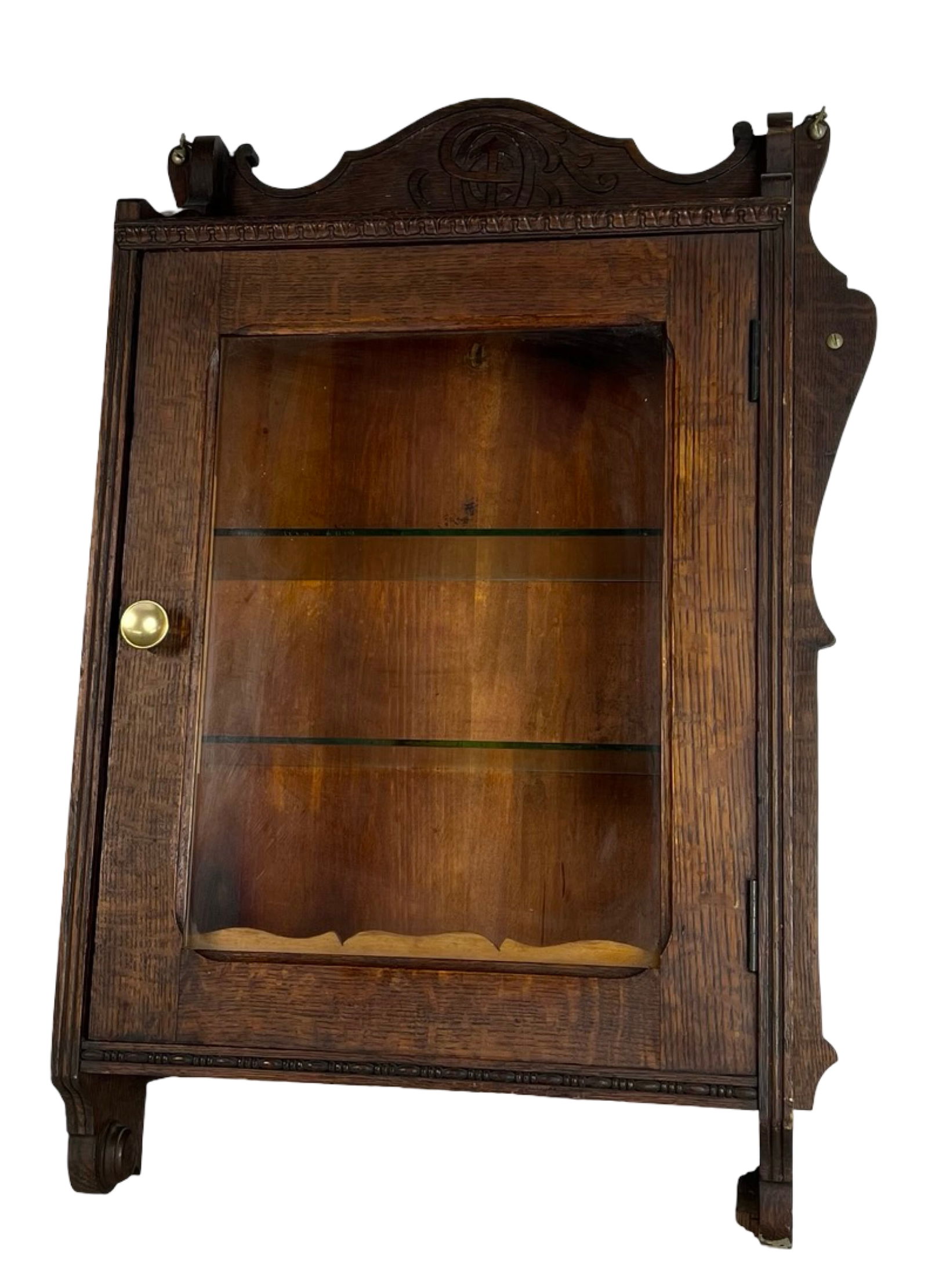 Antique Carved Oak Wall Cabinet with Glass Door (1 of 4)