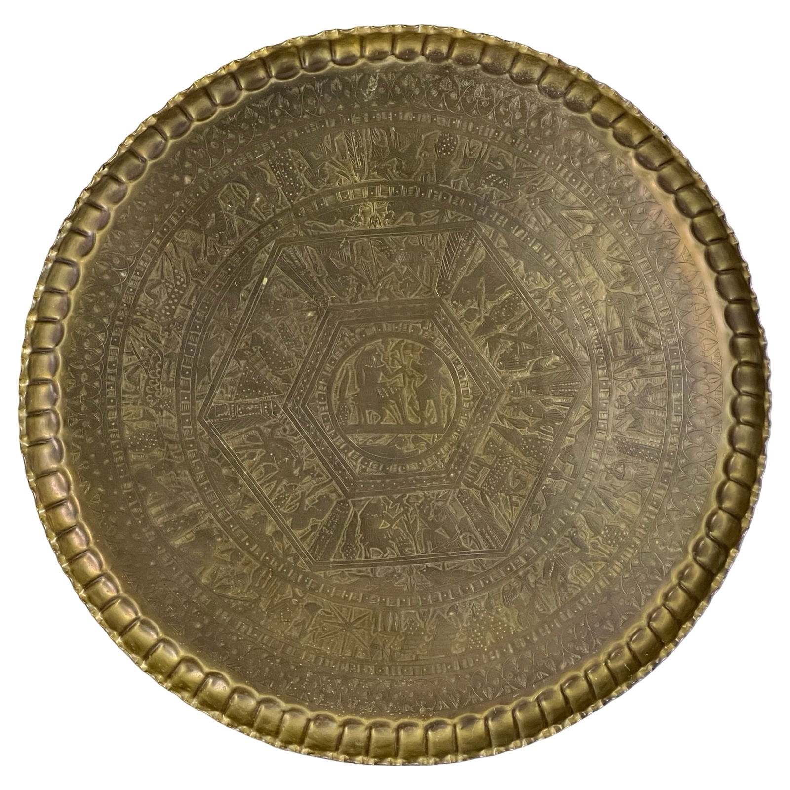 Large Hand-Etched Egyptian Brass Wall Charger, (1 of 5)
