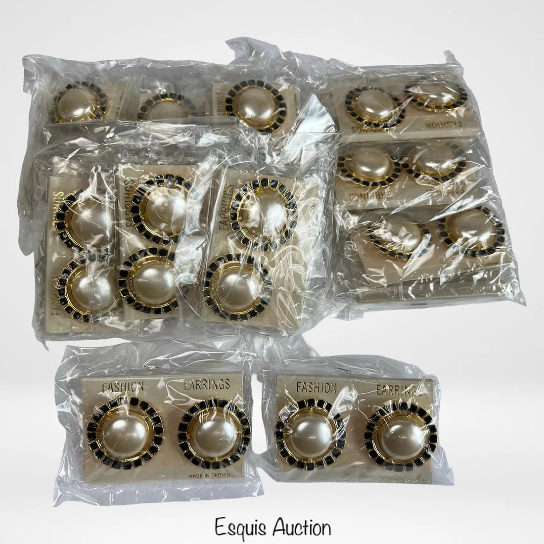 24 Gold-Tone and Black Enamel Button Earrings (1 of 1)