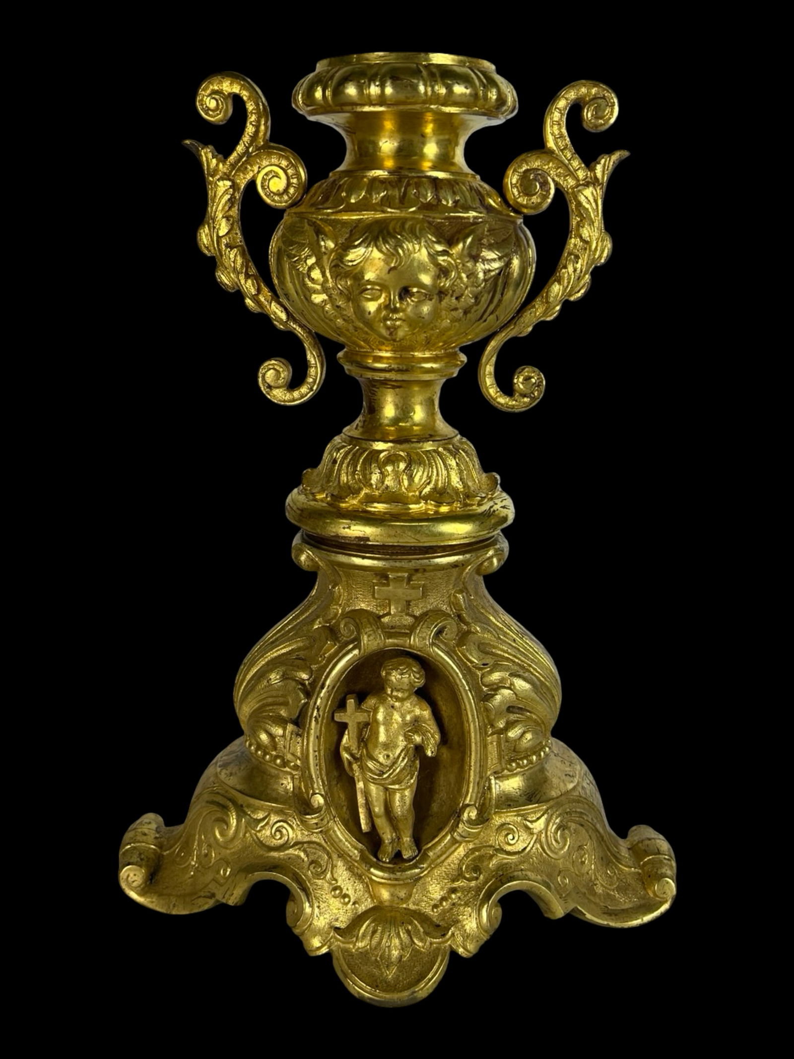Antique Baroque Gilt Metal Religious Candleholder (1 of 6)