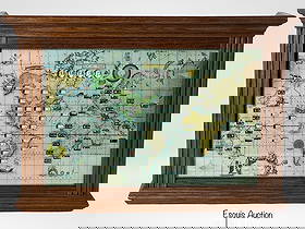 Howard Miller Atomic Era World Time Zone Clock: Mid-century illuminated Howard Miller World Time Zone Clock, dated 1959, featuring an elegant rectangular design with brushed metal face and illuminated world map display. The clock shows multiple int