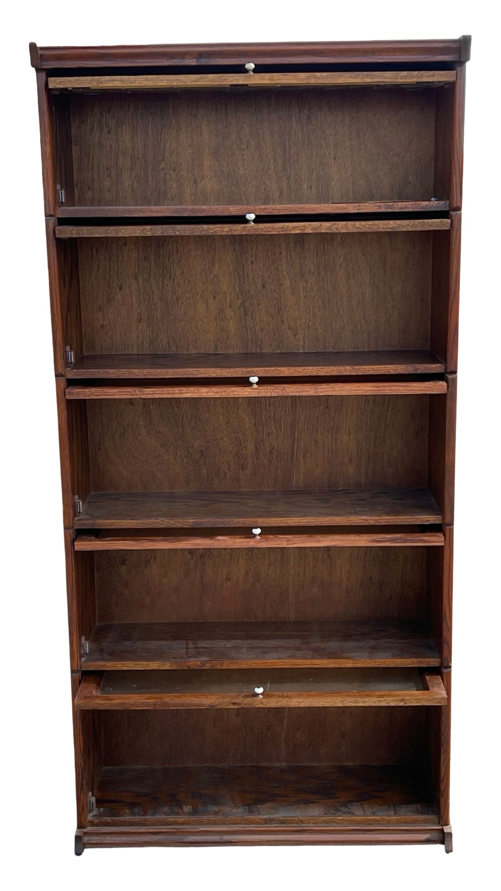 Vintage Tall Oak Barrister Bookcase- Beveled Glass (1 of 5)