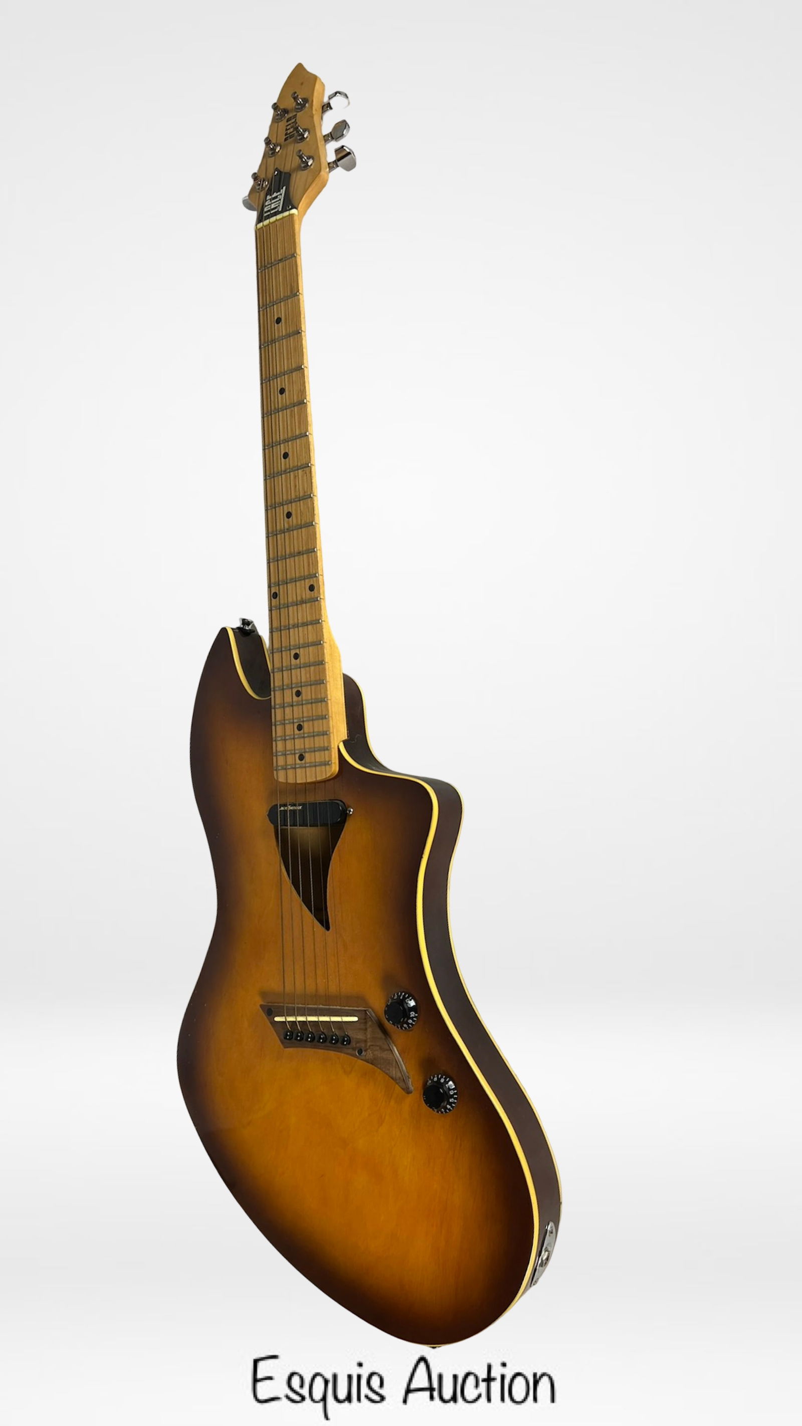 Lace Acela Acoustic-Electric Guitar Tobacco Sunbur: Striking Lace Acela acoustic-electric guitar featuring a unique asymmetrical body and elegant Tobacco Sunburst finish. Designed with a maple neck and fretboard, this guitar is equipped with a piezo br