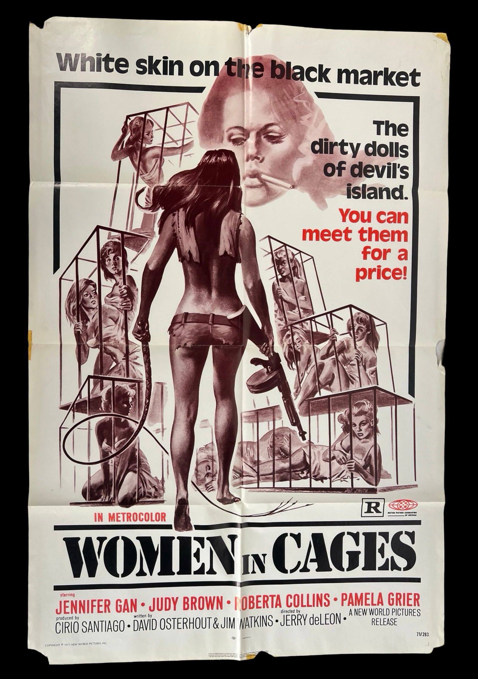 .Women in Cages (1971)- Cult Original Movie Poster: Vintage exploitation cinema at its most provocative. This is an original folded 1-sheet poster for Women in Cages (1971), a cult favorite from director Jerry de Leon, starring Jennifer Gan and a break