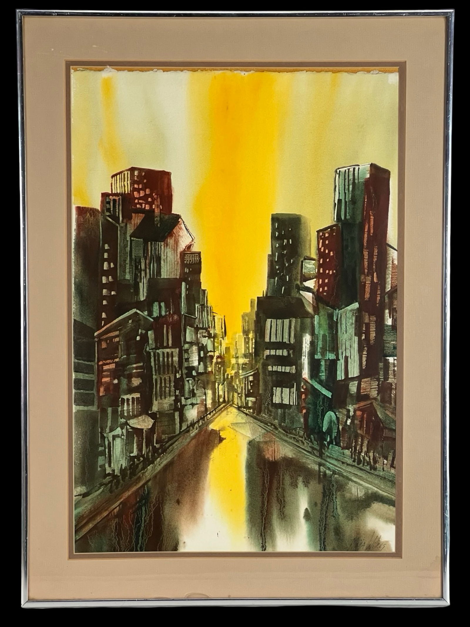 Urban Street- Expressionist Watercolor Cityscape (1 of 3)