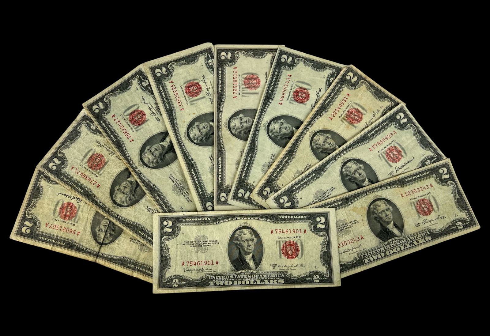 1953 Series 2 Dollar Red Seal Banknotes Lot of 10 (1 of 3)