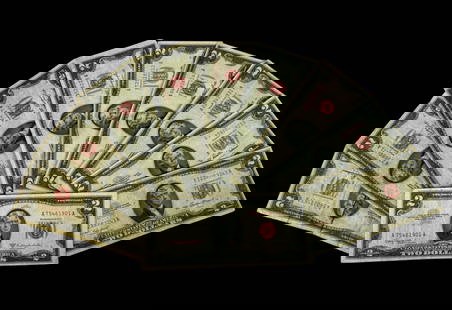 1953 Series 2 Dollar Red Seal Banknotes Lot of 10: Lot of ten 1953 United States $2 Red Seal banknotes. All