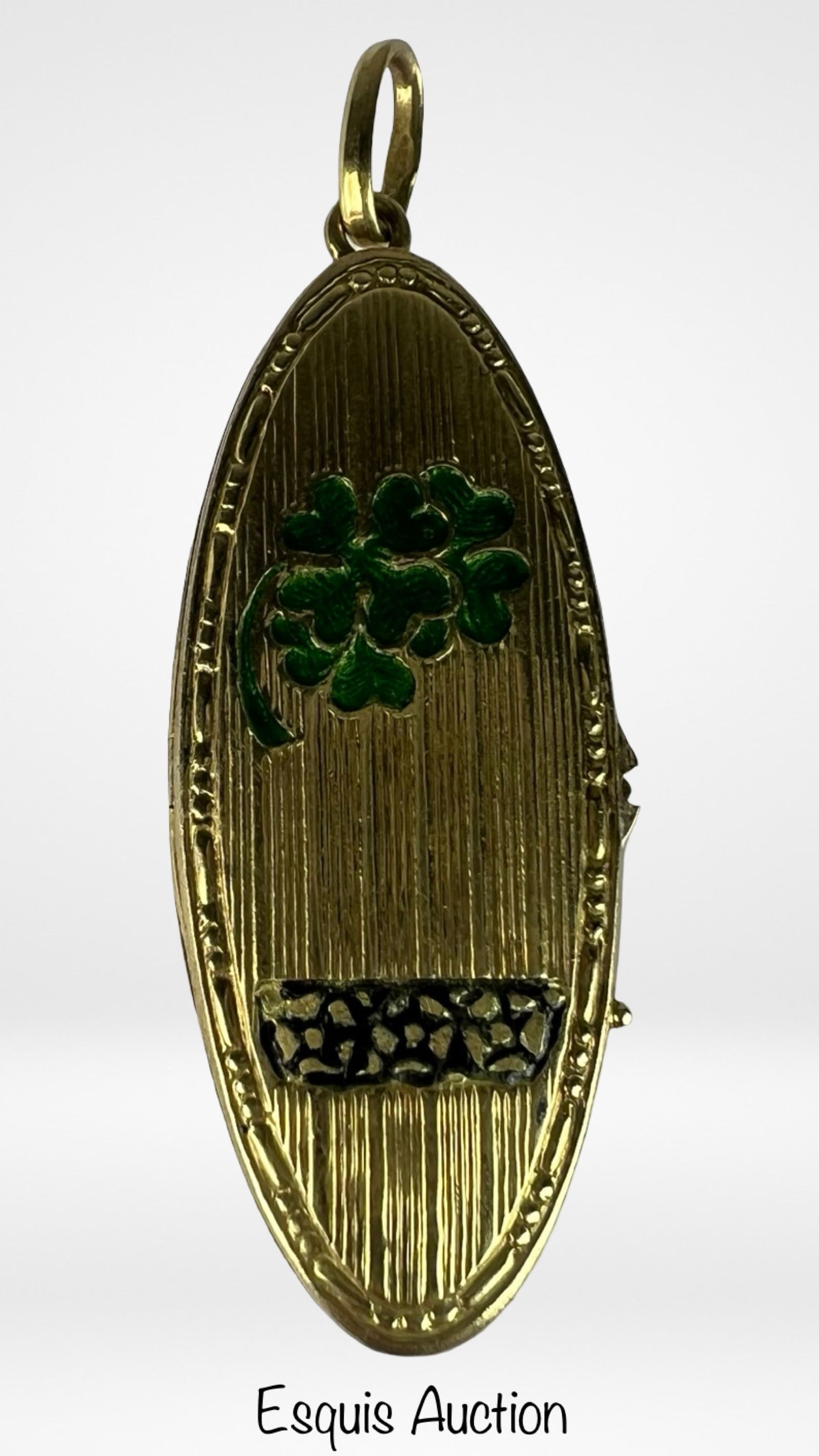 18K Yellow Gold Enamel Shamrock Locket Pendant (1 of 3)