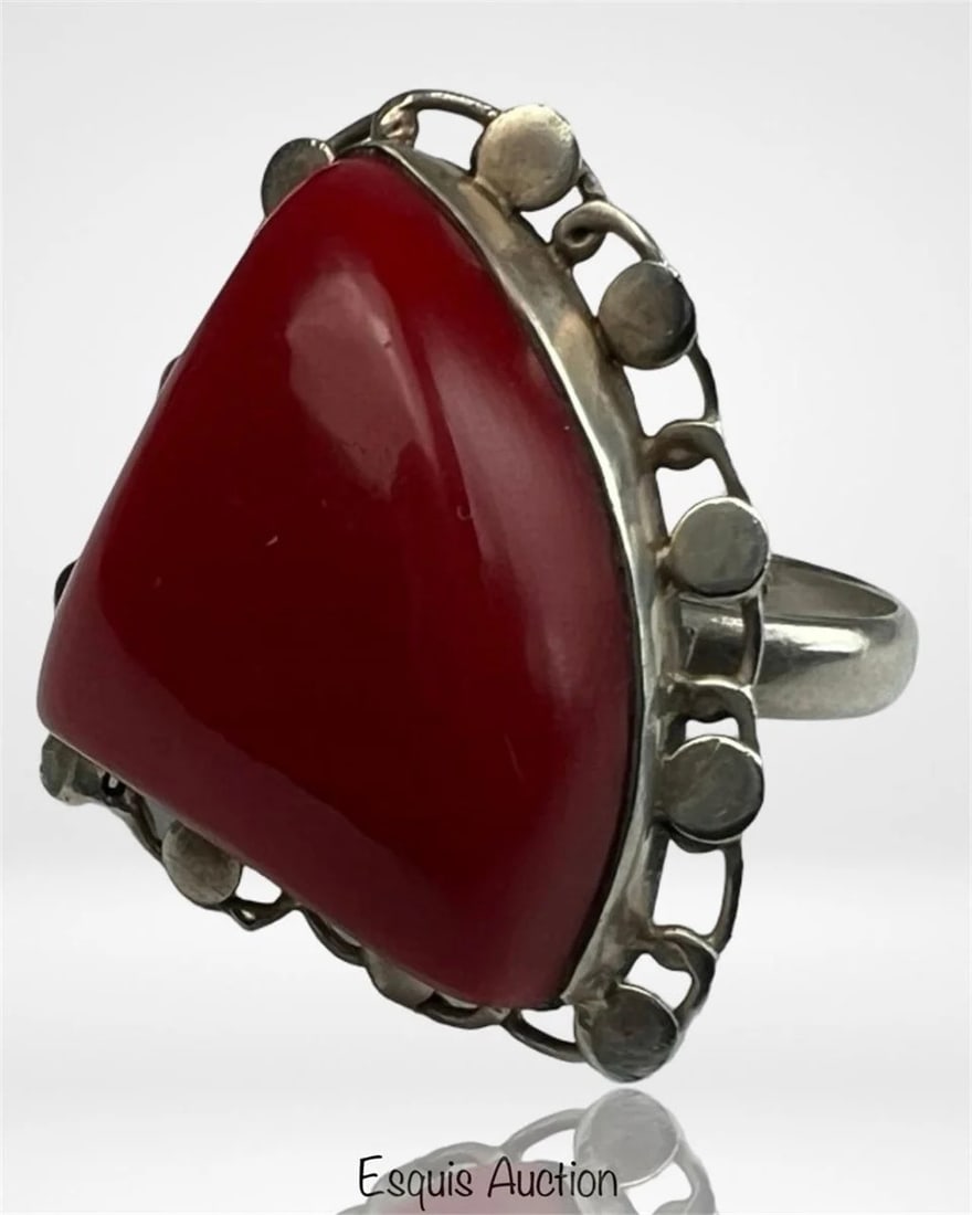Sterling Silver Modernist Red Coral Statement Ring (1 of 4)