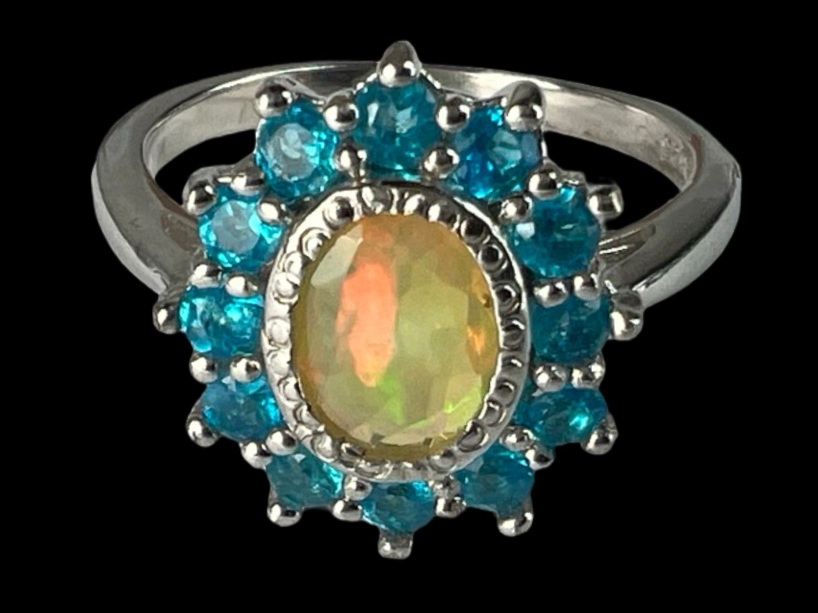 Natural Ethiopian White Opal  Paraiba Apatite Ring (1 of 4)