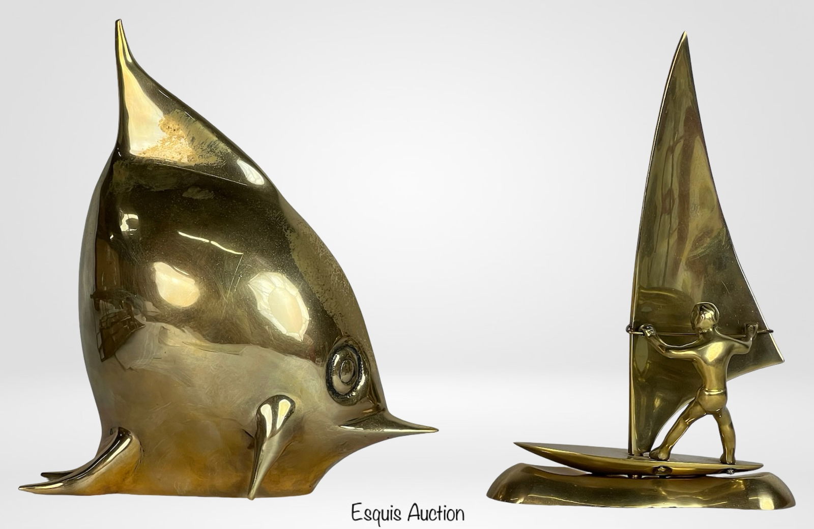 MCM Nautical Brass Sculptures - Fish & Windsurfier (1 of 2)