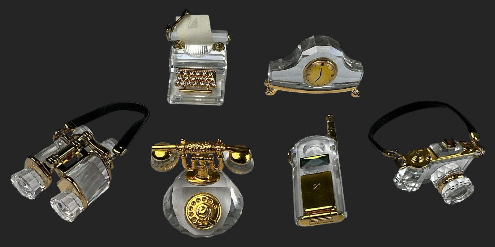 Swarovski Art Crystal Miniatures- Clock, Phone, T (1 of 7)