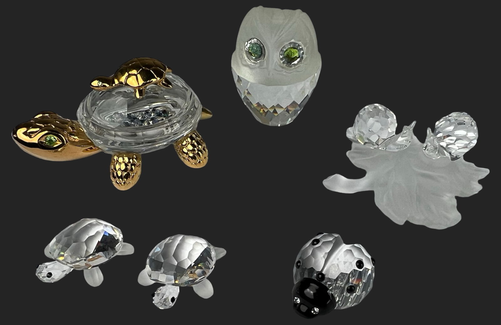 Swarovski Crystal Miniatures - Turtles, Owl, Snail (1 of 5)