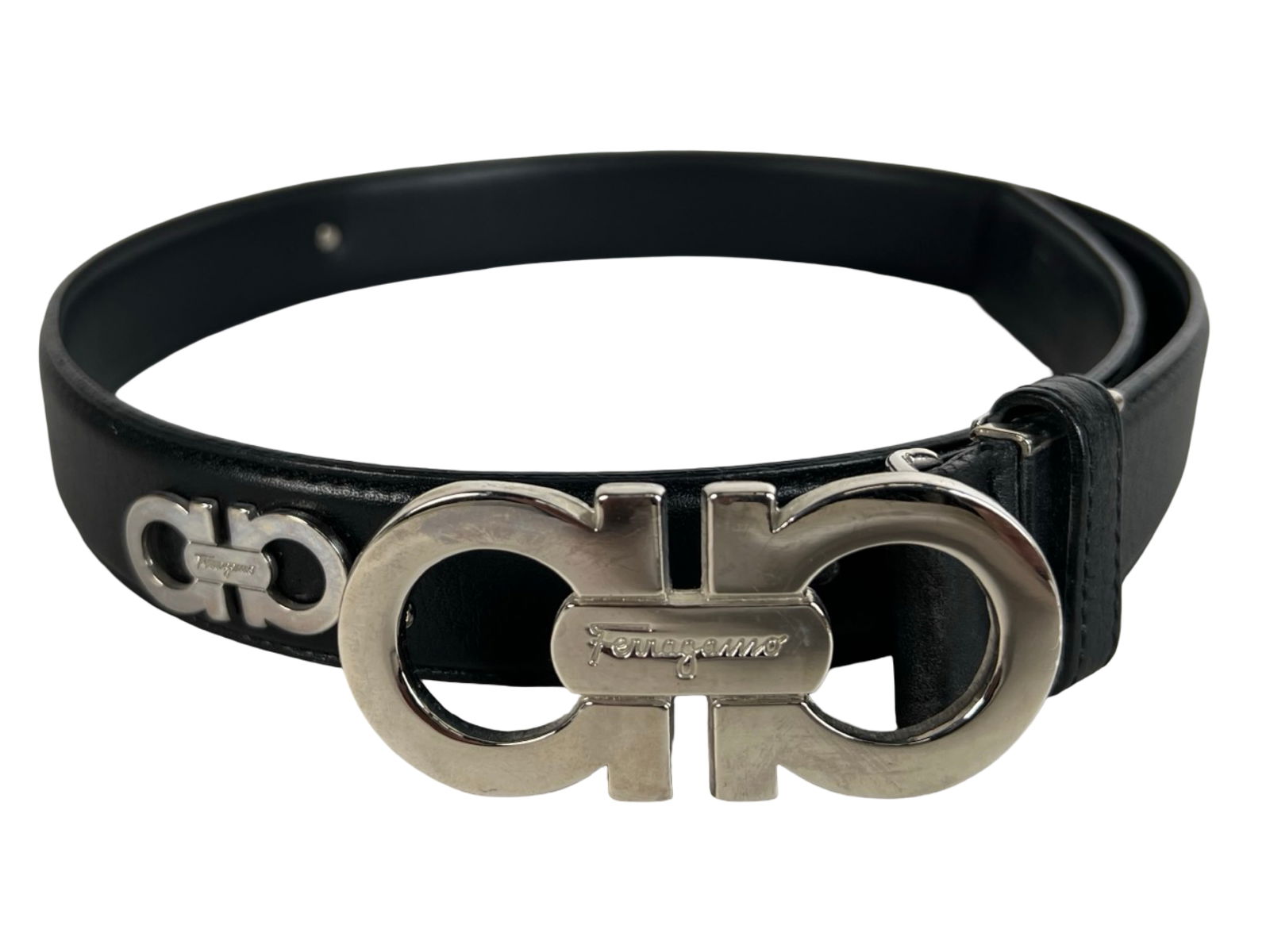 Luxury Black Leather Belt - Gancini Logo Buckle (1 of 5)