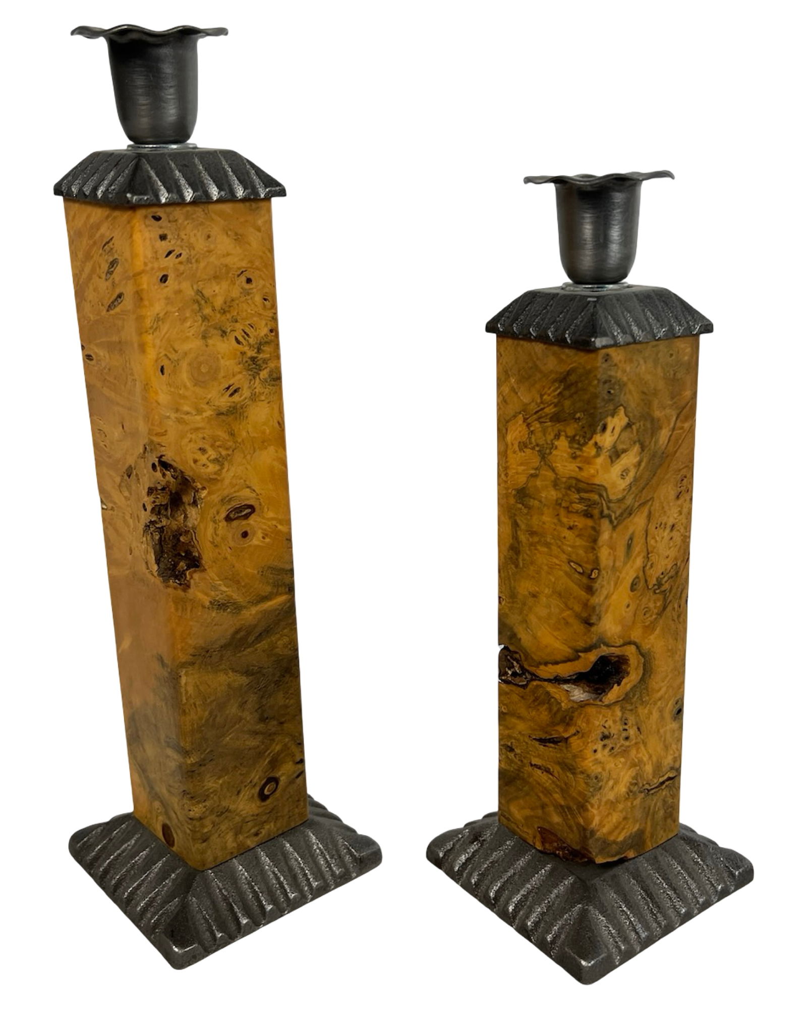 Pair of Signed Burl Wood Taper Candle Holders (1 of 4)