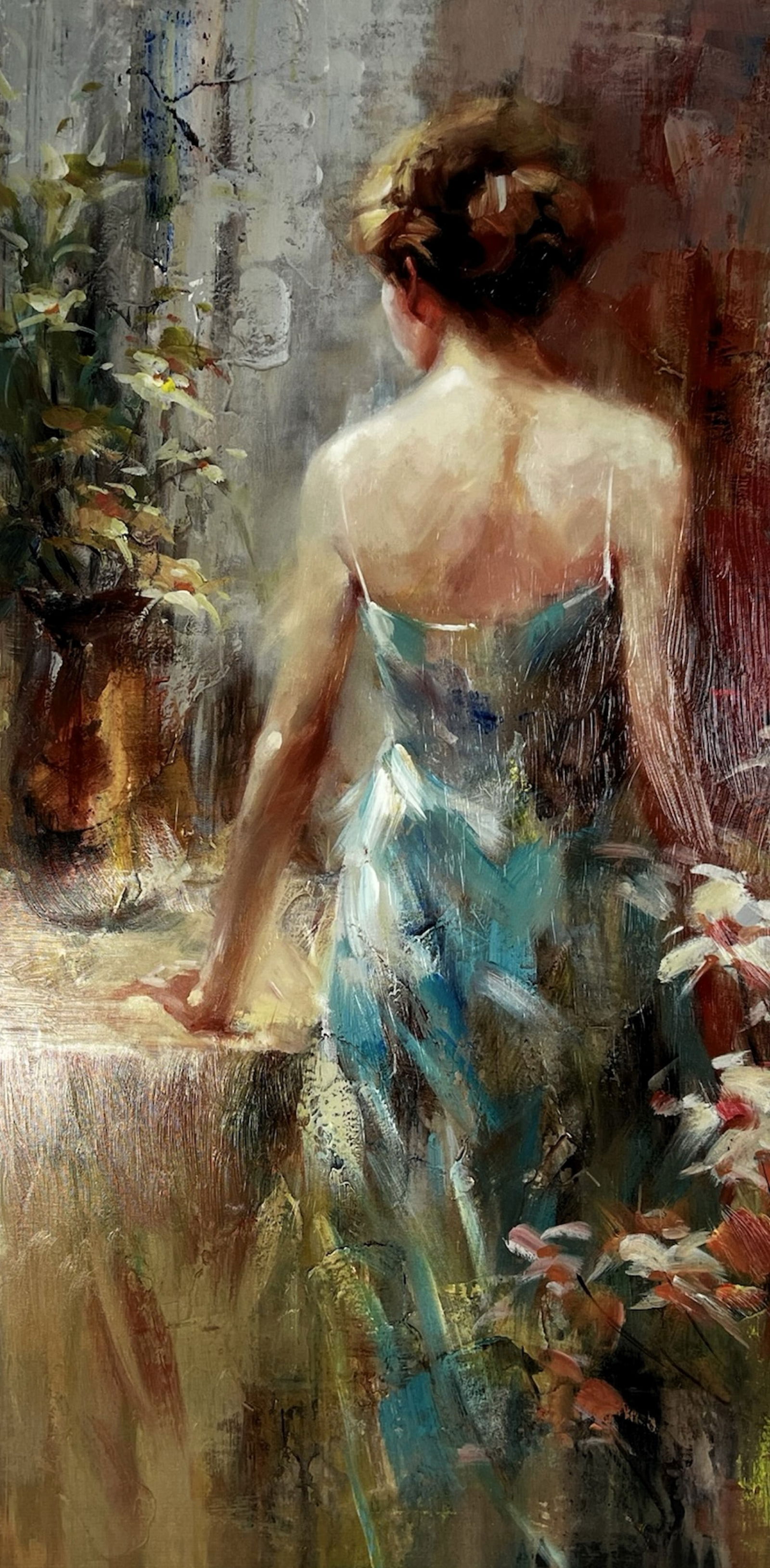 Charles Wesley Jarvis - Loveliness Romantic Woman: A beautifully rendered canvas print of Loveliness by Charles Wesley Jarvis, featuring a contemplative young woman in an impressionistic interior. With a soft palette of pastels and delicate brushwork,