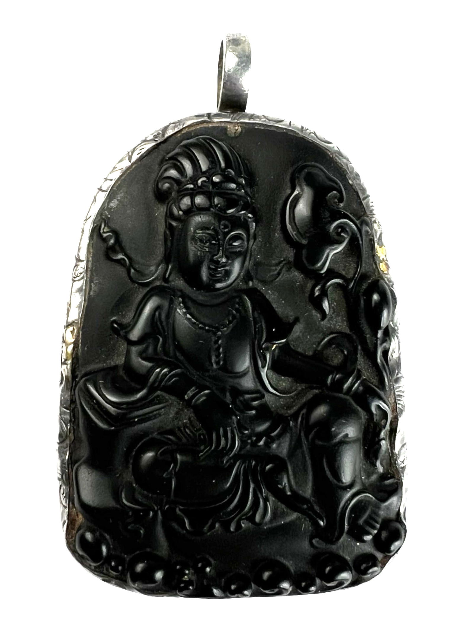 Black Obsidian Buddha Pendant in Sterling Silver (1 of 4)