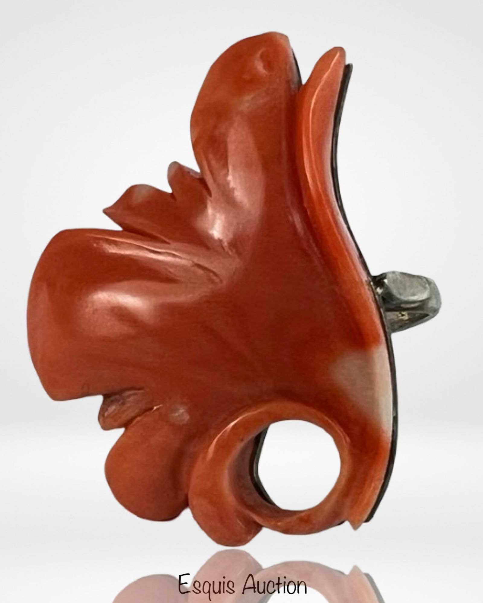 Sterling Silver & Carved Coral Statement Ring (1 of 4)