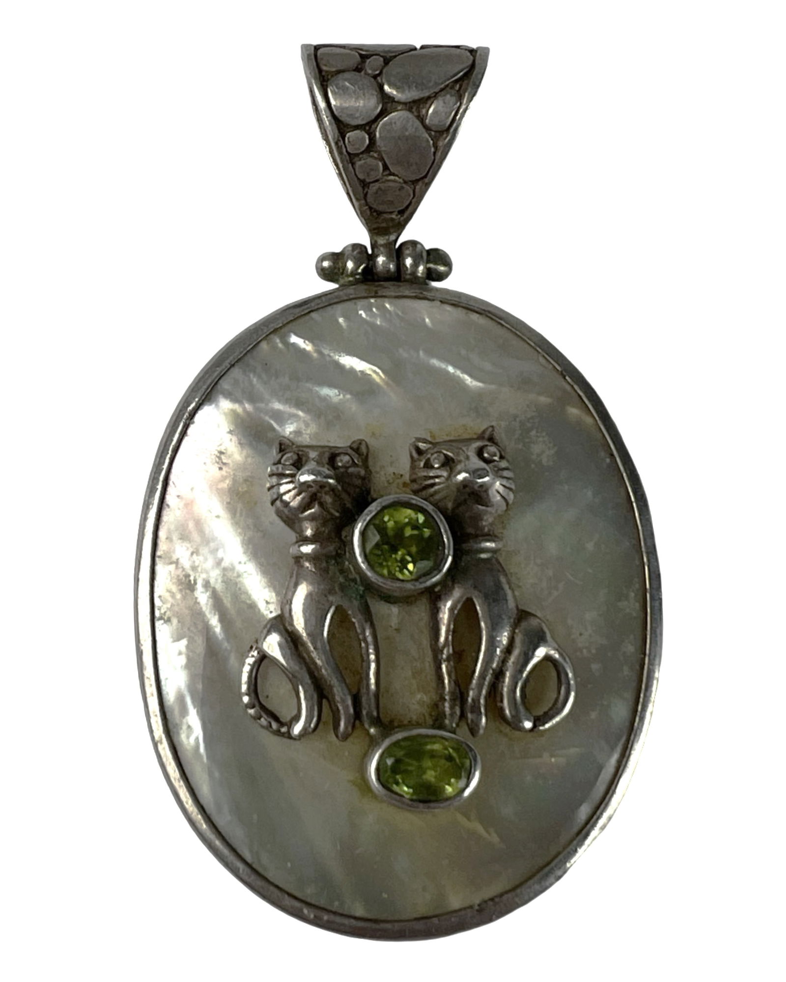 Massive Sterling Silver Pendant - MoP- Twin Cats (1 of 4)