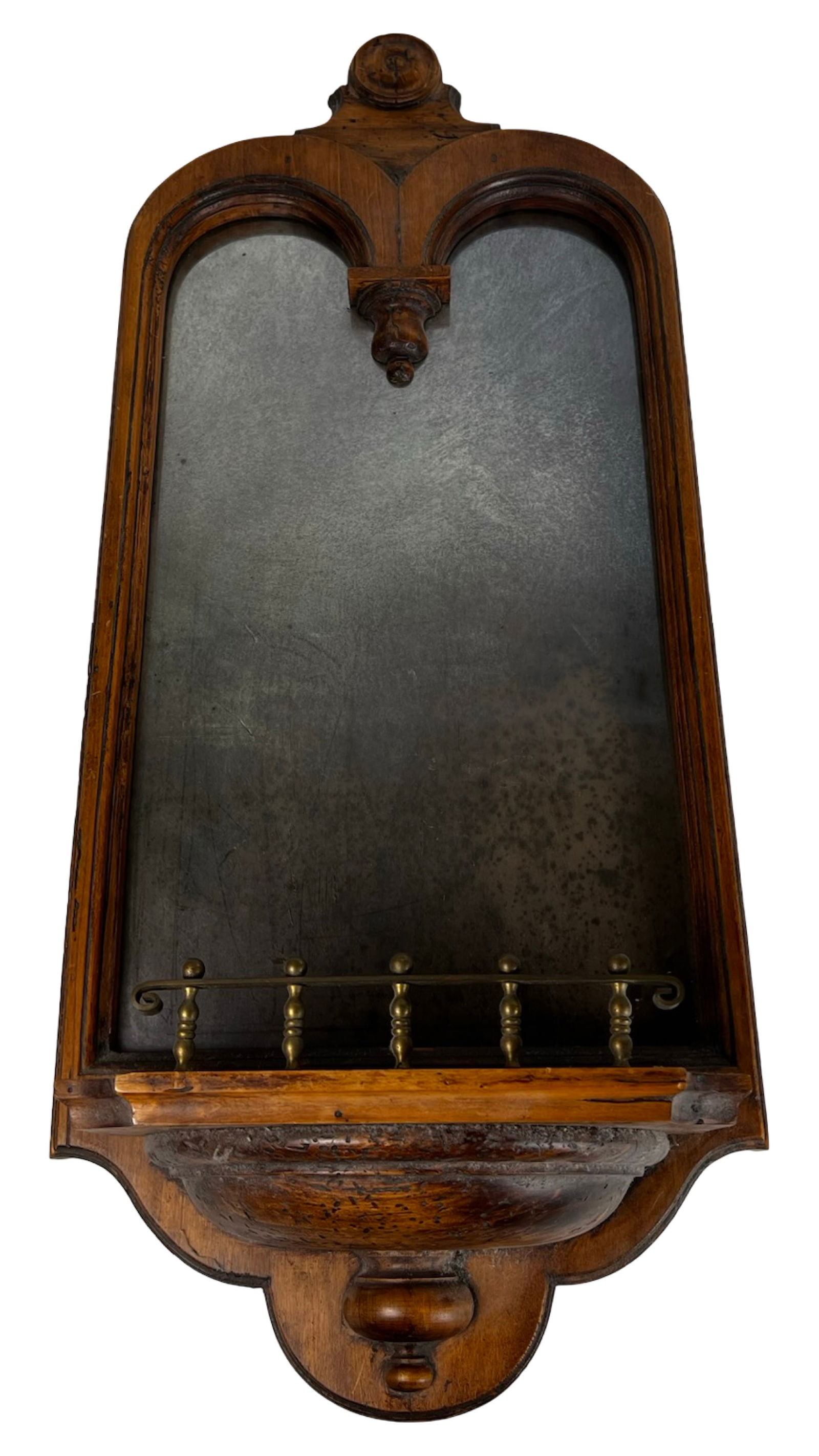 Antique Wooden Wall Mirror with Shelf & Brass Rail (1 of 3)