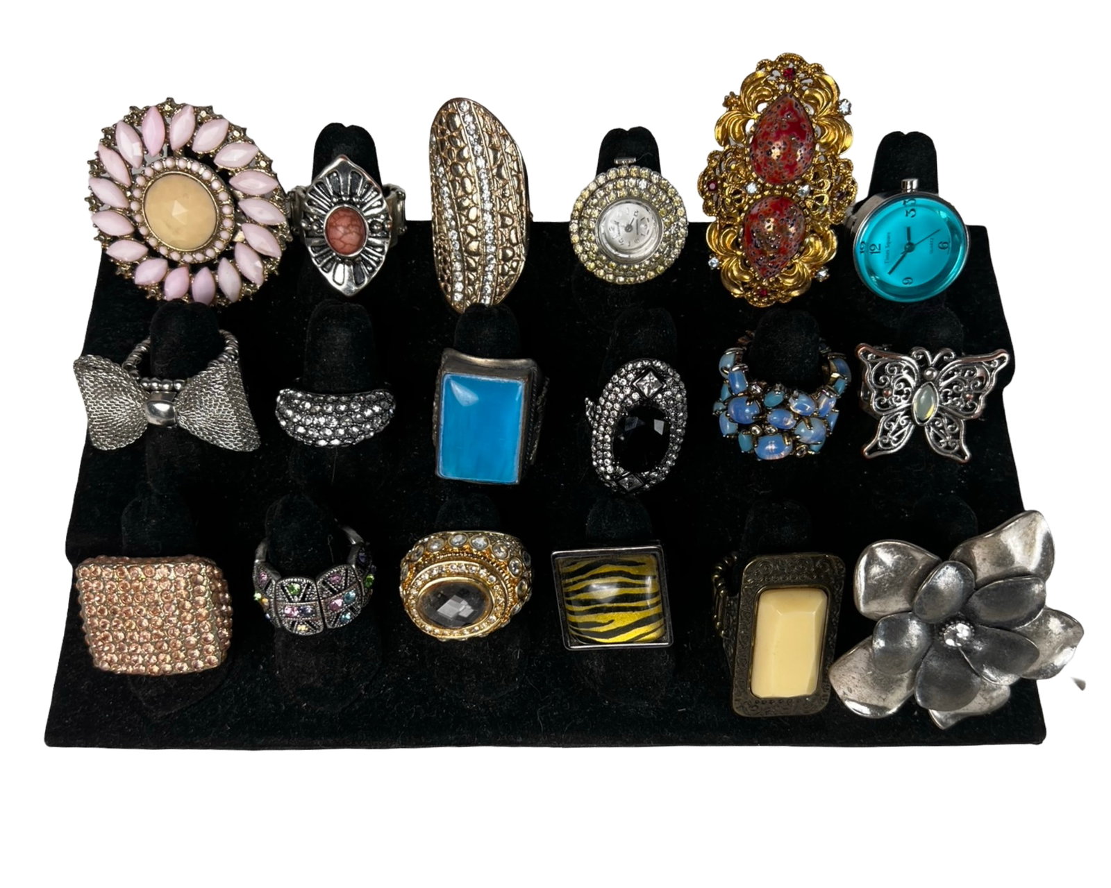 Collection of Lady's Costume Jewelry Rings: Discover timeless elegance with this curated Collection of Vintage Lady's Costume Jewelry Rings. All appear to be in good condition. Display is not included.