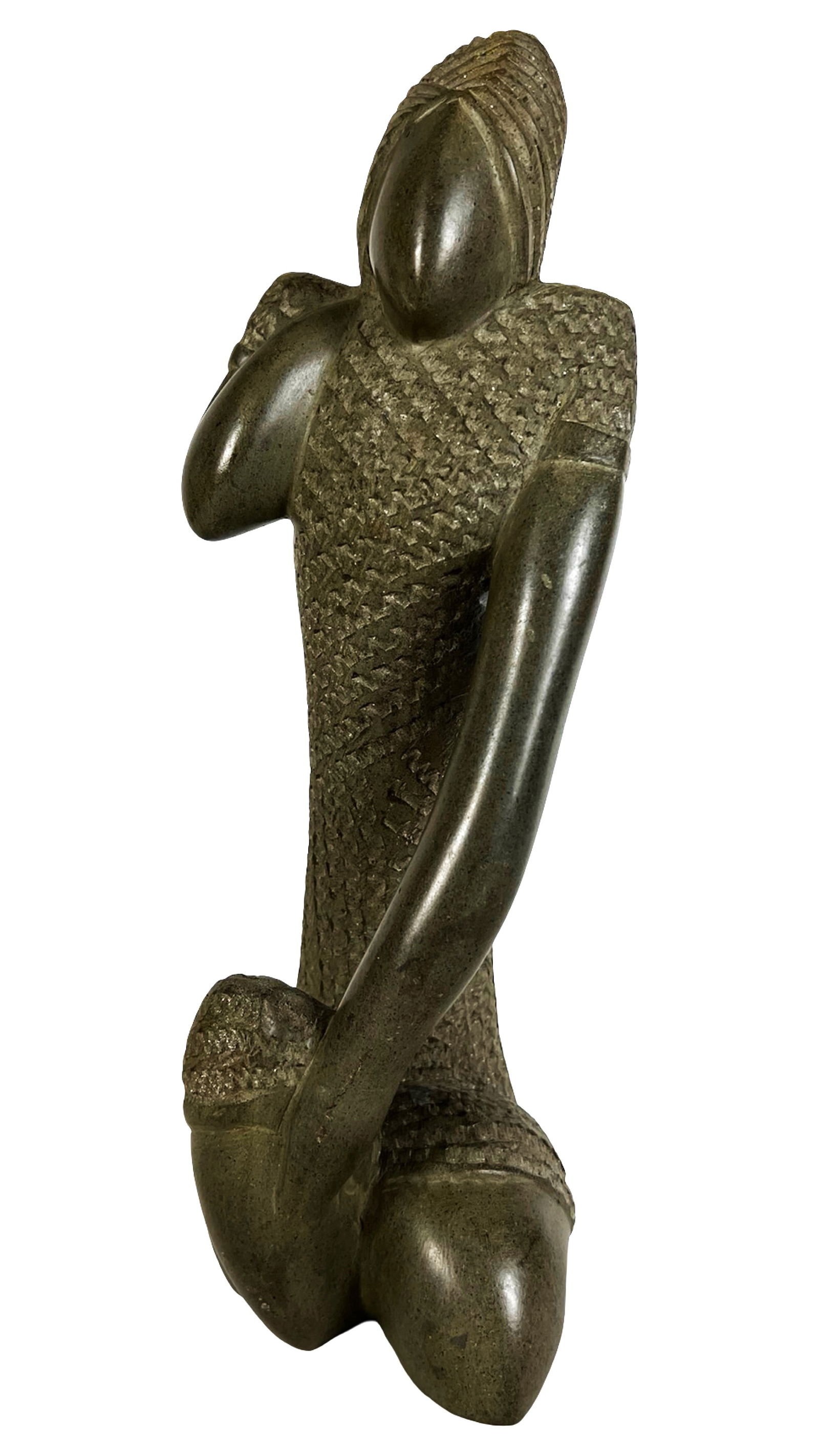 Kneeling Woman Shona Serpentine Stone Sculpture (1 of 4)