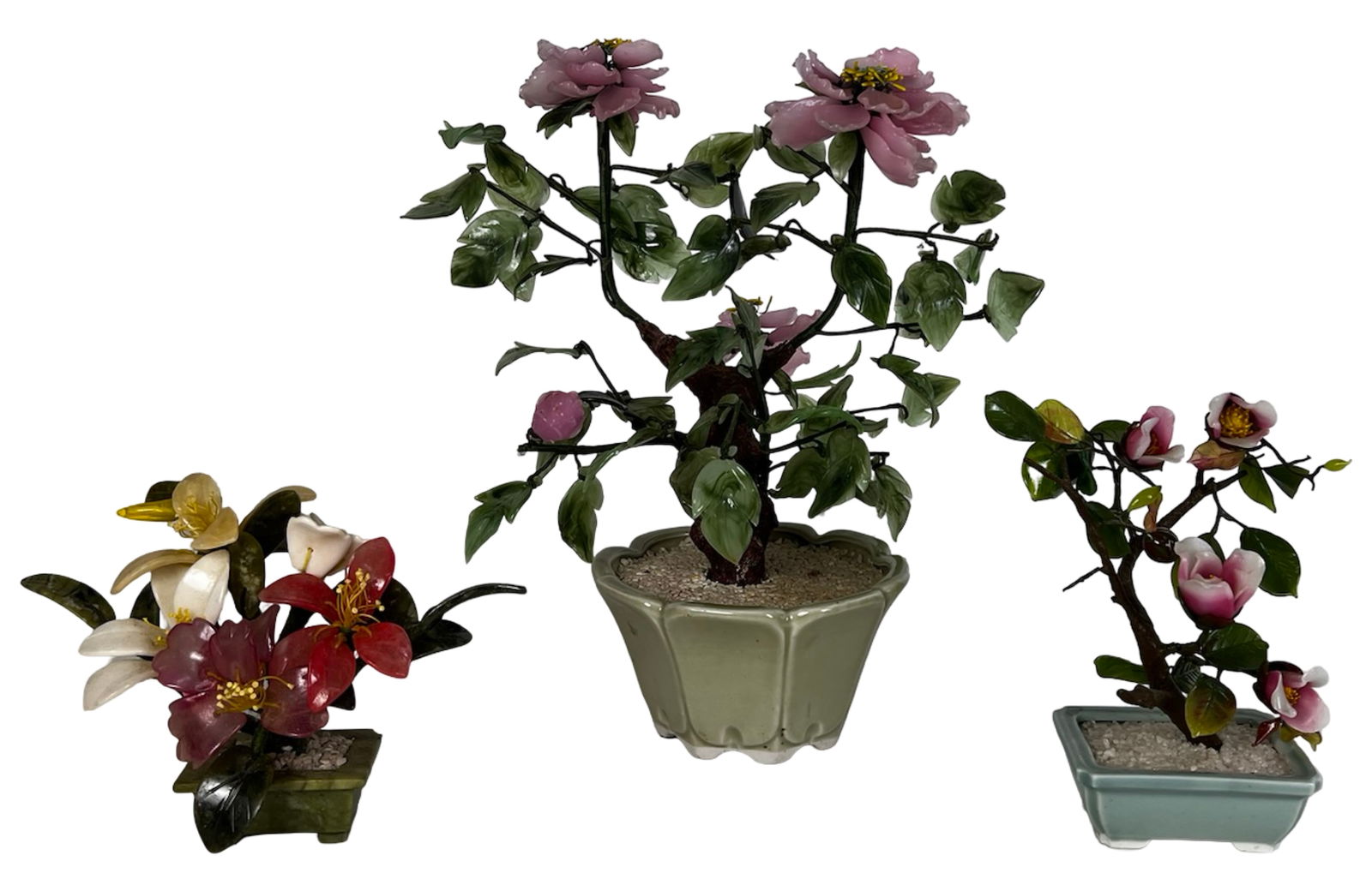 Three Chinese Hardstone Jade Flower Arrangements (1 of 9)