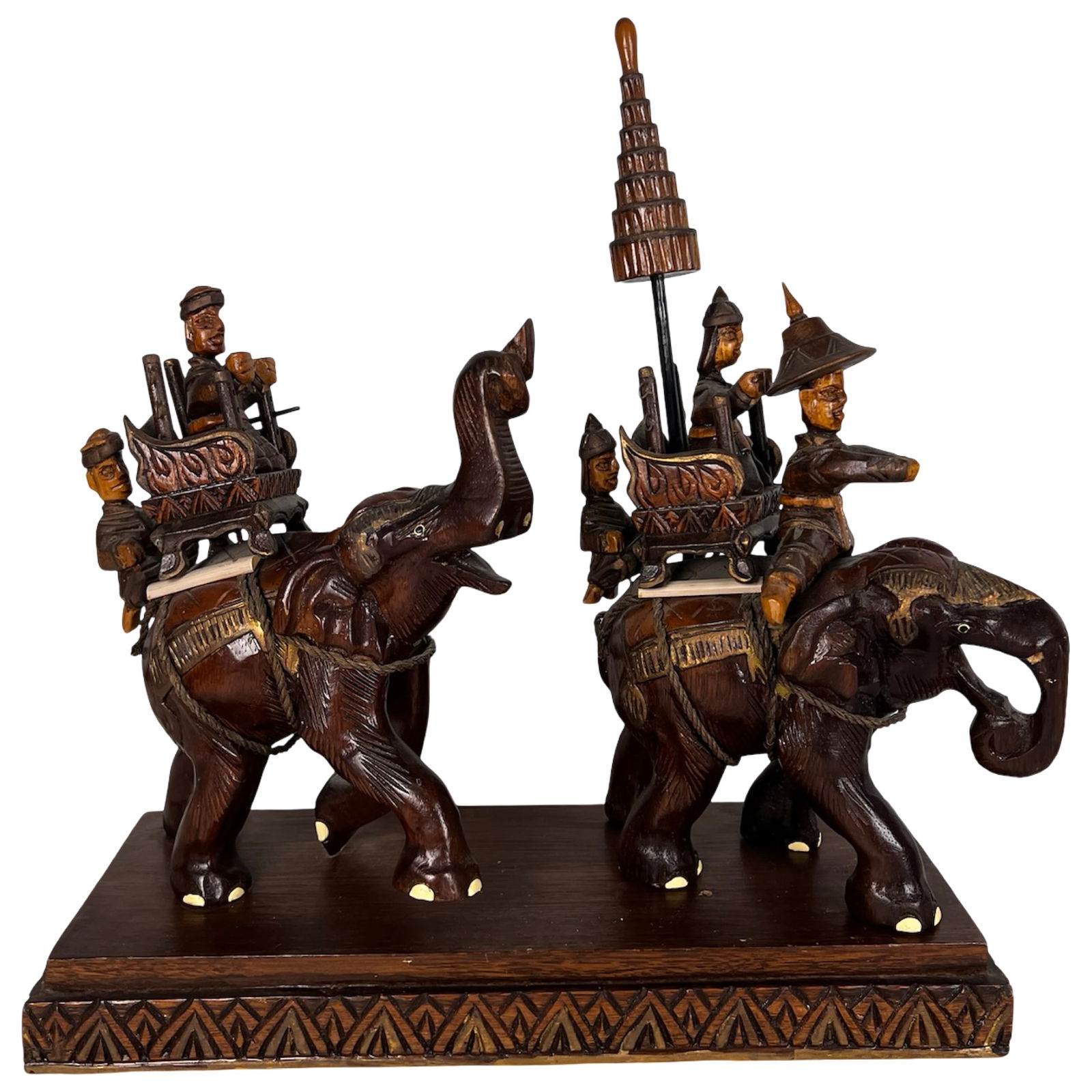 Thai Wooden Elephant Ceremonial Scene Sculpture (1 of 5)