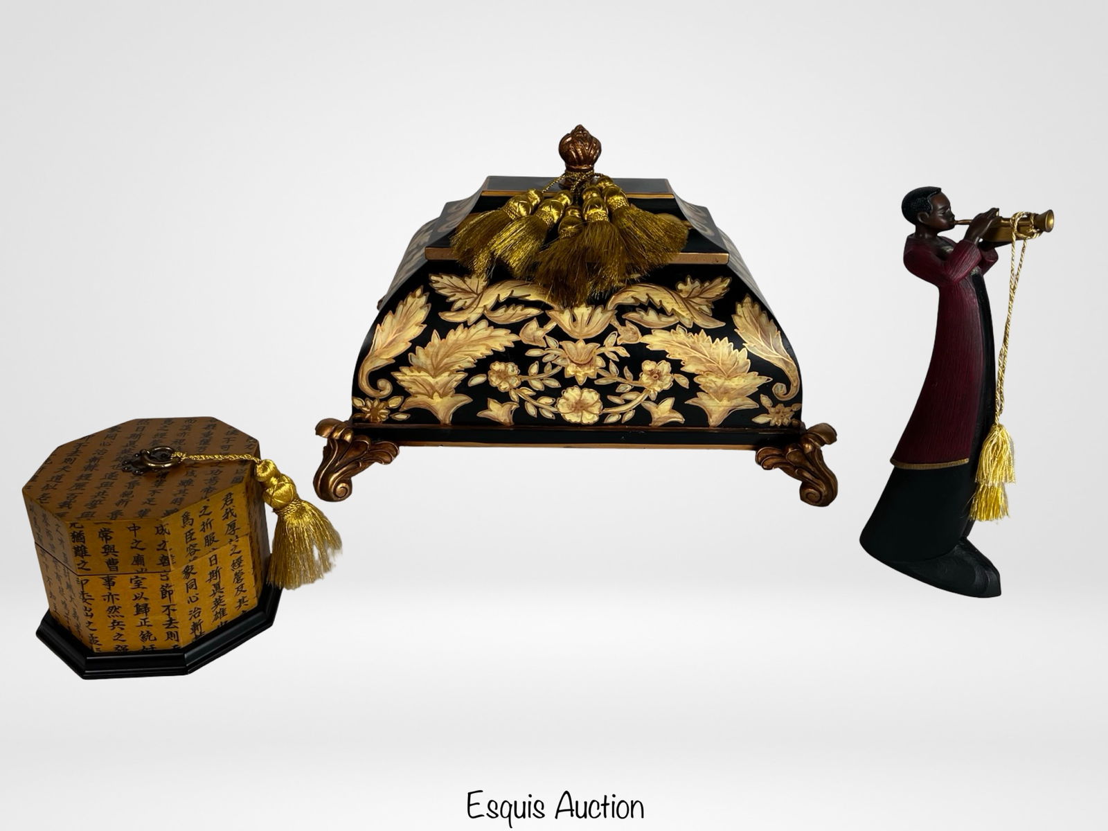 Decorative Box Trio with Tassels & Jazz Figure (1 of 6)