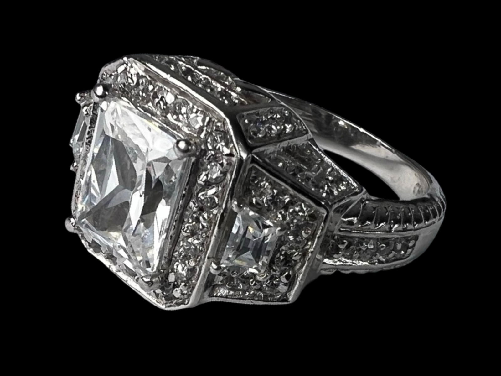 Sterling Silver Ring with Princess-Cut CZ Stones (1 of 5)