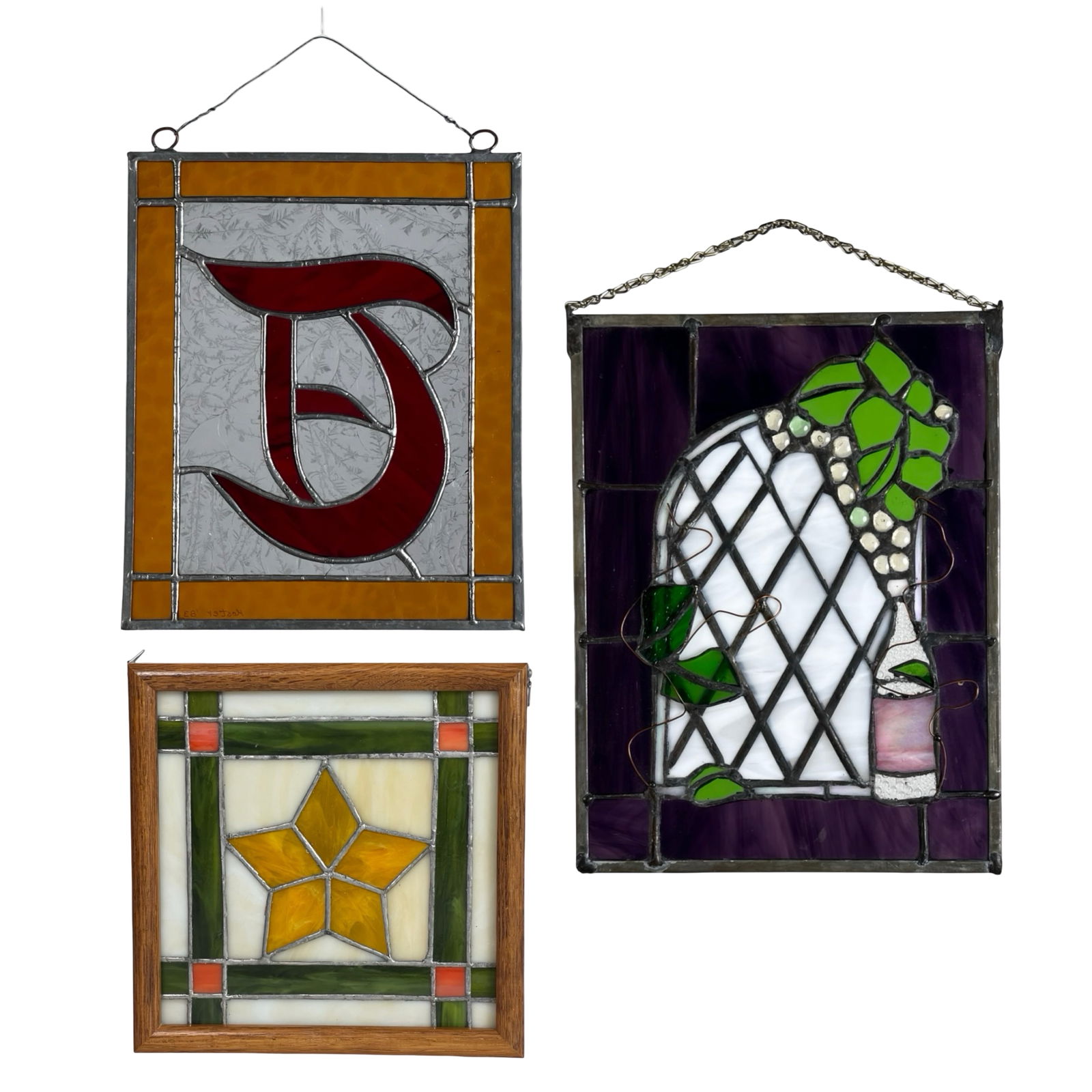 Signed Stained Glass Panels Sun Catchers (1 of 7)