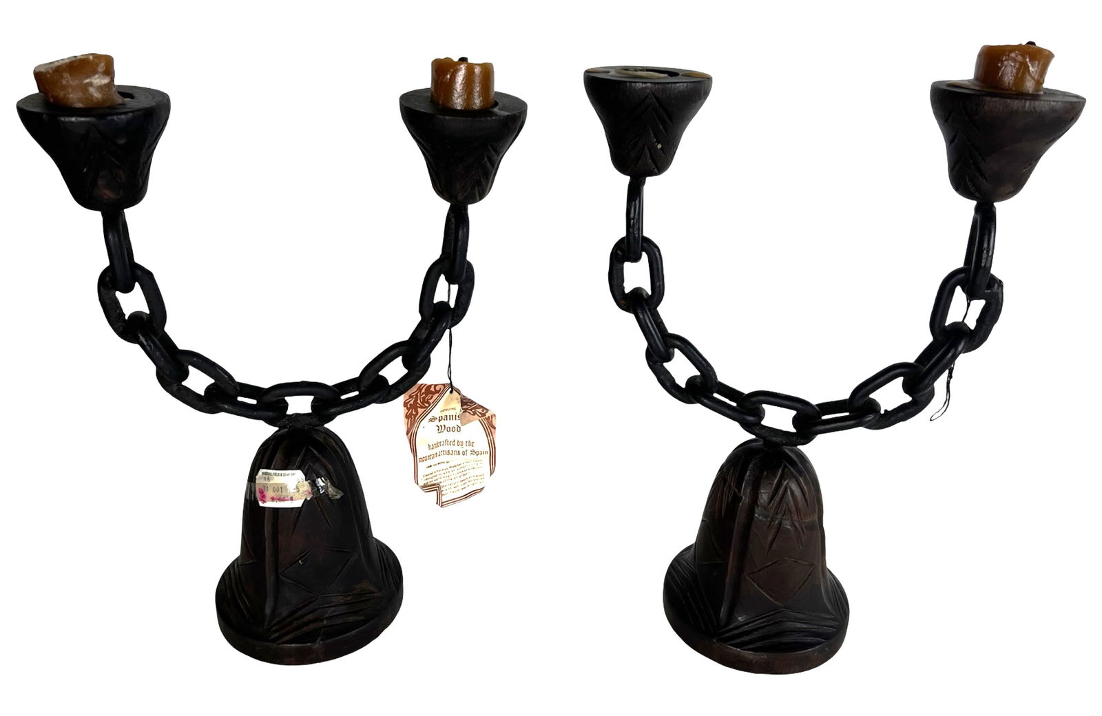 1960s Spanish Wood Chain-Link Candle Holders (1 of 4)