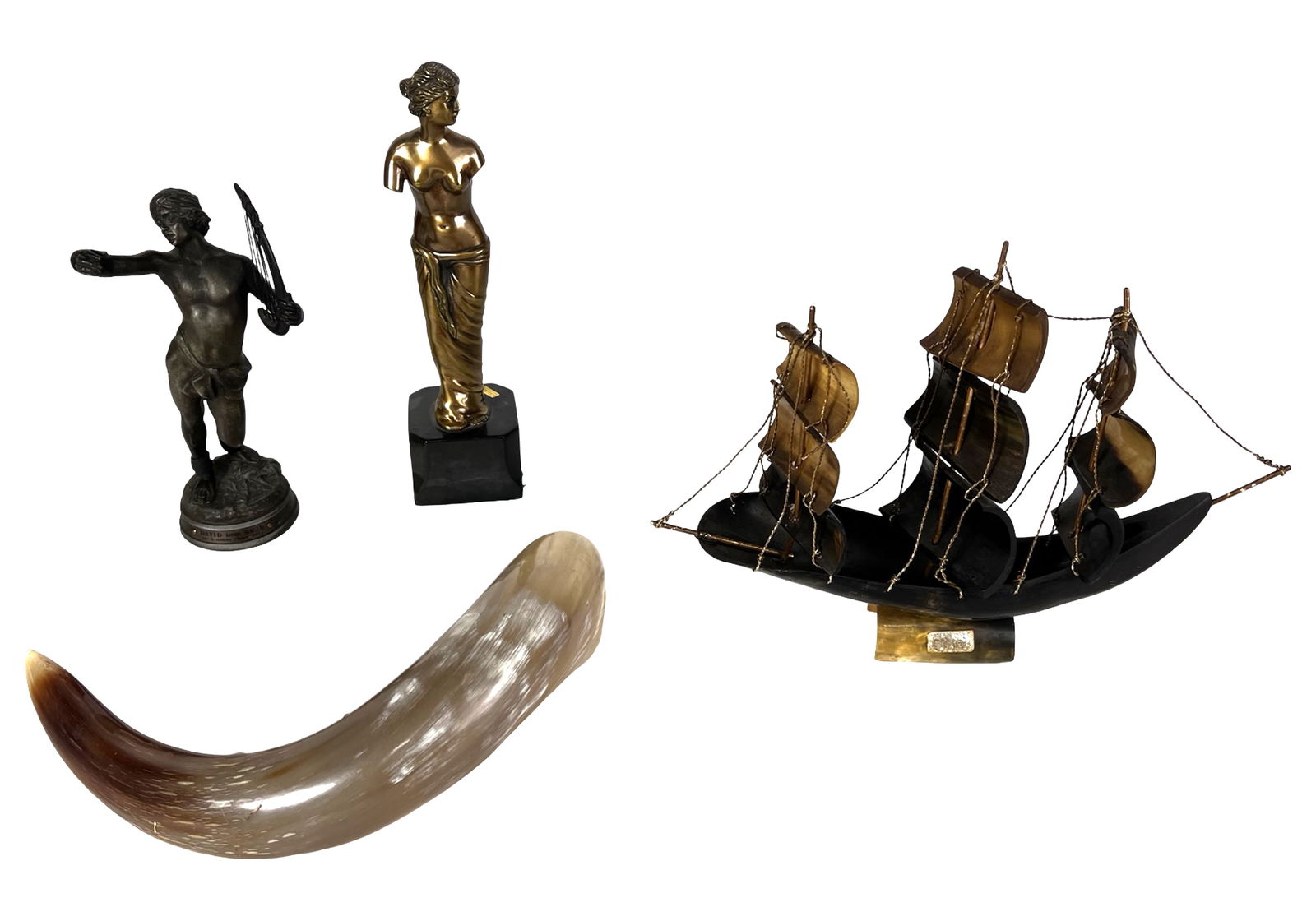 Decorative Lot- Bronze Sculpture, Horn Ship, Drink (1 of 8)