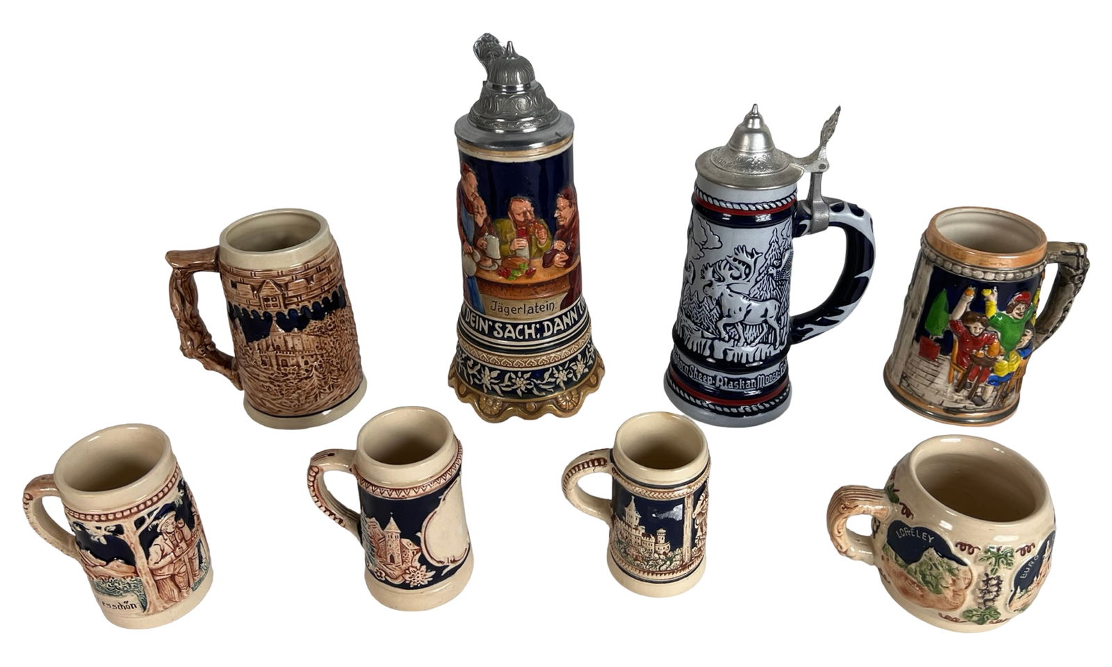 Vintage German-Style Beer Steins with Figural Lids (1 of 5)