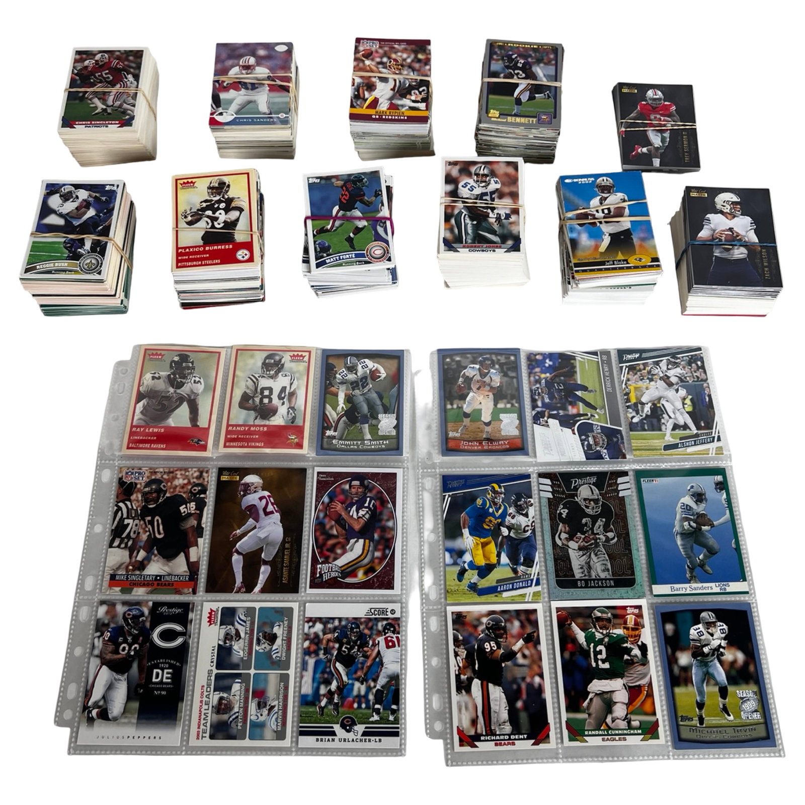 1000+ Mint Football Card Treasure Hunt: Massive football card collection featuring over 1,000 cards spanning primarily the 1990s and early 2000s, with approximately two-thirds from the 90s and the rest from the 2000s and more recent years. 