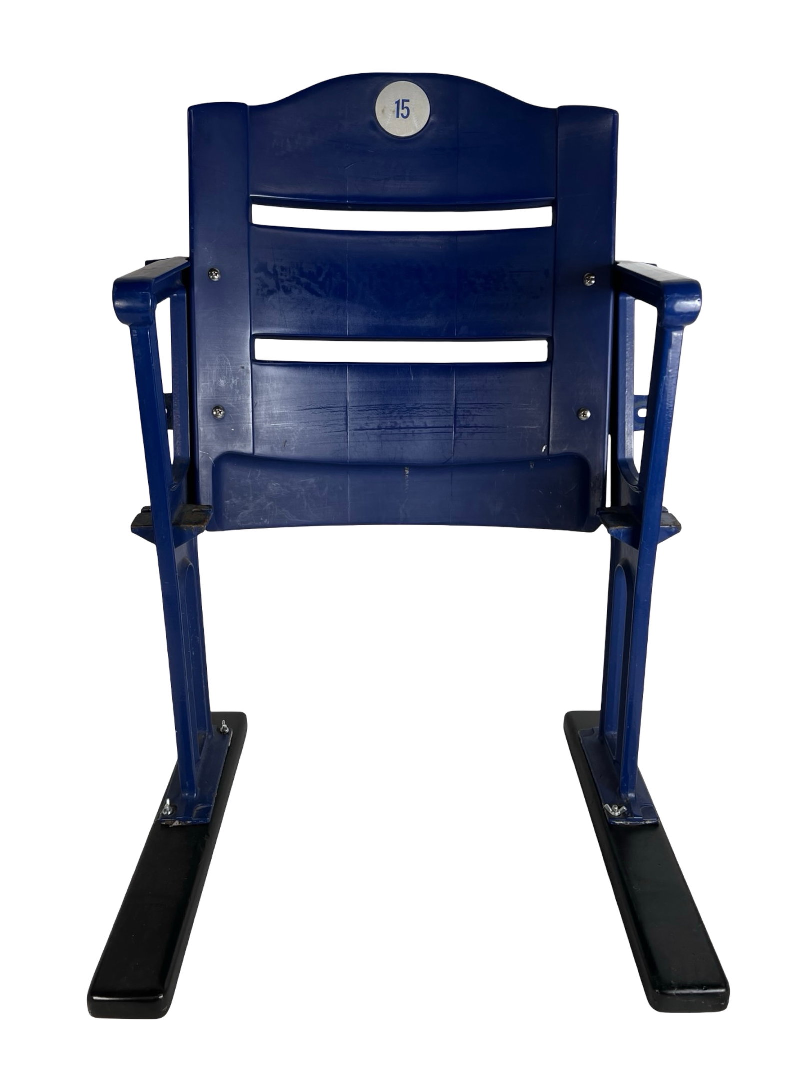 The Philadelphia Phillies baseball stadium seat: Original stadium seat from CBP (Citizens Bank Park), used during the era when the Philadelphia Phillies played select home games at the historic ballpark. This blue plastic seat, manufactured by Husse